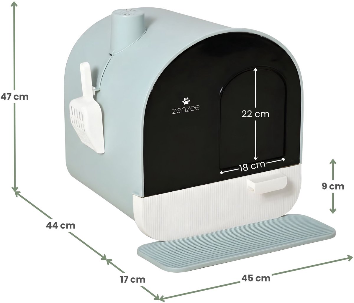 Miniatuur van productfoto 6 van Kattenbak - Uitneembare lade - Incl geurneutralisator - Incl. kattenbakmat & kattenbakschep - Voor grote & kleine katten - Groen