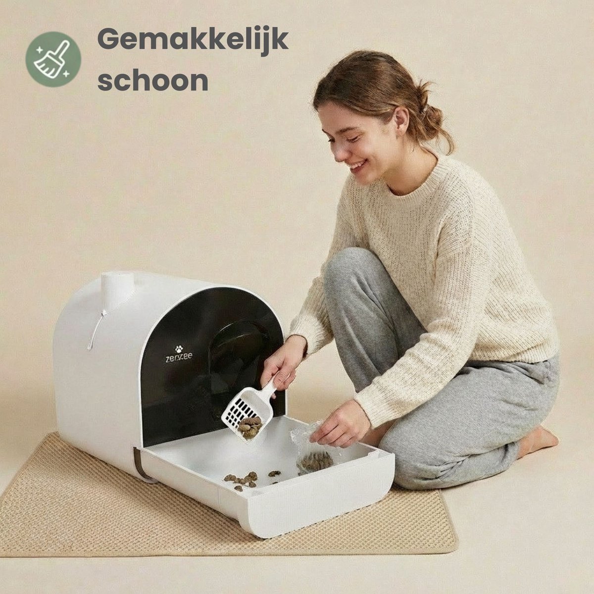 Miniatuur van productfoto 5 van Kattenbak - Uitneembare lade - Incl geurneutralisator - Incl. kattenbakmat & kattenbakschep - Voor grote & kleine katten - Wit