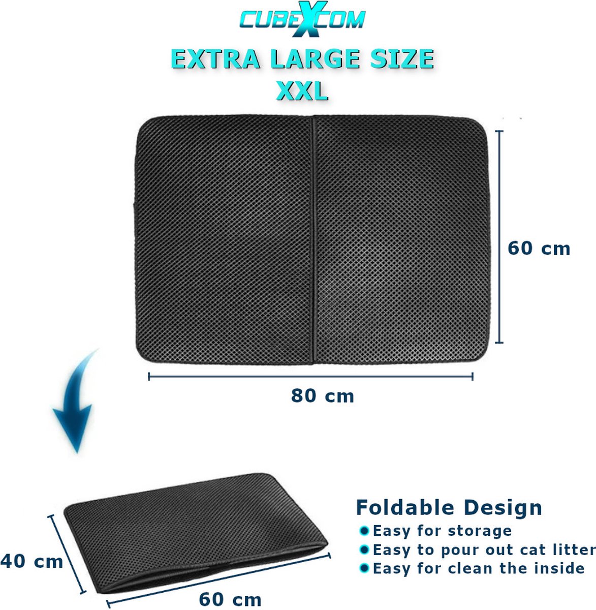 Miniatuur van productfoto 5 van CUBEXCOM® Kattenbakmat, XXL, 80 x 60 cm, Kattenbakmat Grit Opvanger, Kattenbakonderlegger, LEREN ZOOL, Dubbellaags, Urine En Waterdicht EVA-Materiaal, Kattenpootdesign, Beschermt Vloer En Tapijt, Gemakkelijk Te Reinigen, Grijs