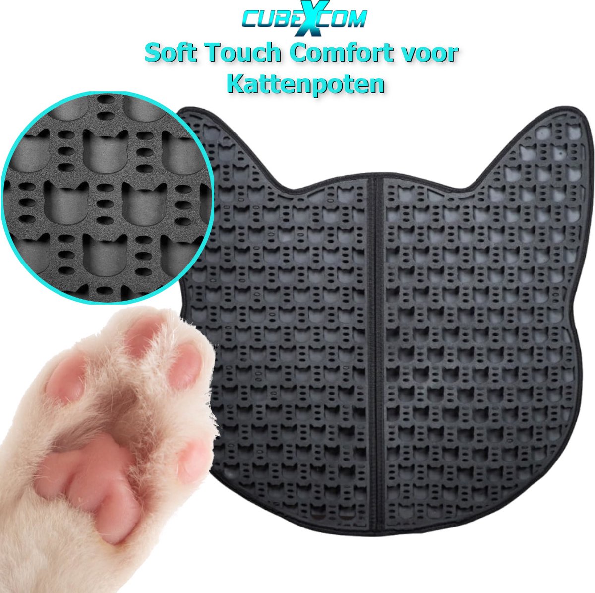 Miniatuur van productfoto 5 van CUBEXCOM® Kattenbakmat XXL, 75 x 70 cm, Kattenbakmat Grit Opvanger, Kattenbakonderlegger, Dubbellaags, Urine En Waterdicht EVA-Materiaal, Kattenkopdesign, Beschermt Vloer En Tapijt, Gemakkelijk Te Reinigen, Groot Formaat, Grijs