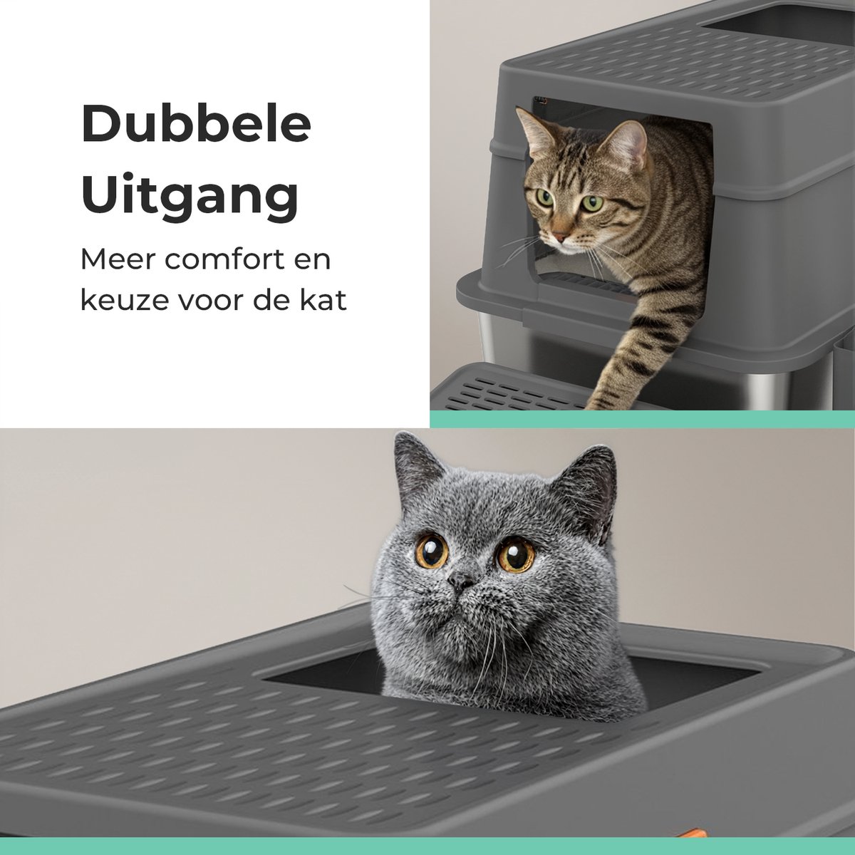 Miniatuur van productfoto 2 van Cellavi Premium Kattenbak RVS - XL - Geschikt voor Grote en Kleine Katten - Incl. Kattenbakschep en Grit Opvanger - Grijs - 60x40x38 cm