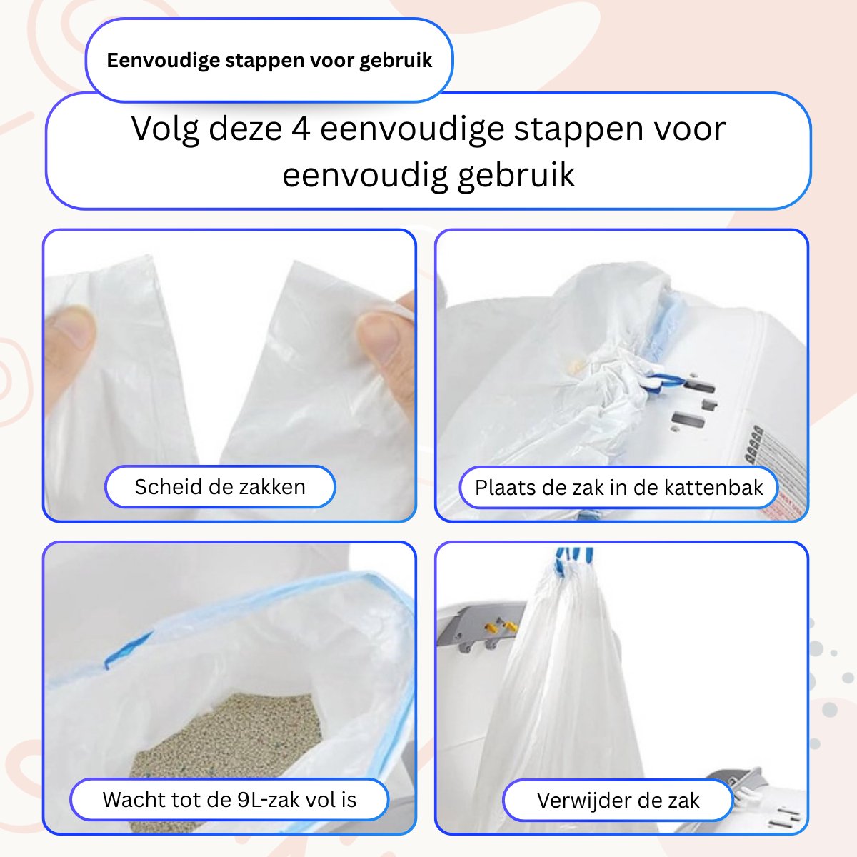 Miniatuur van productfoto 3 van JustValue Kattenbakzakken Uitsluitend Voor Automatische Kattenbakken - 5 rollen - 15 stuks Per Rol - Geschikt voor 65L Kattenbakken