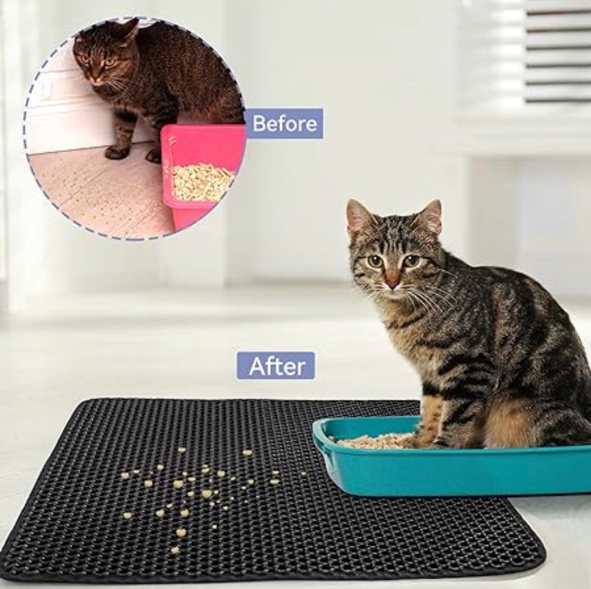 Miniatuur van productfoto 2 van Duurzaam&Mi - Honingraat Kattenbakmat - 45 x 60 cm - dubbellaagse antislip kattenbakmat - waterdicht en urinebestendig - kattenbakmat - kattenbak voor kattenvanger - kattenbak - kattenmat - kattenbakmat