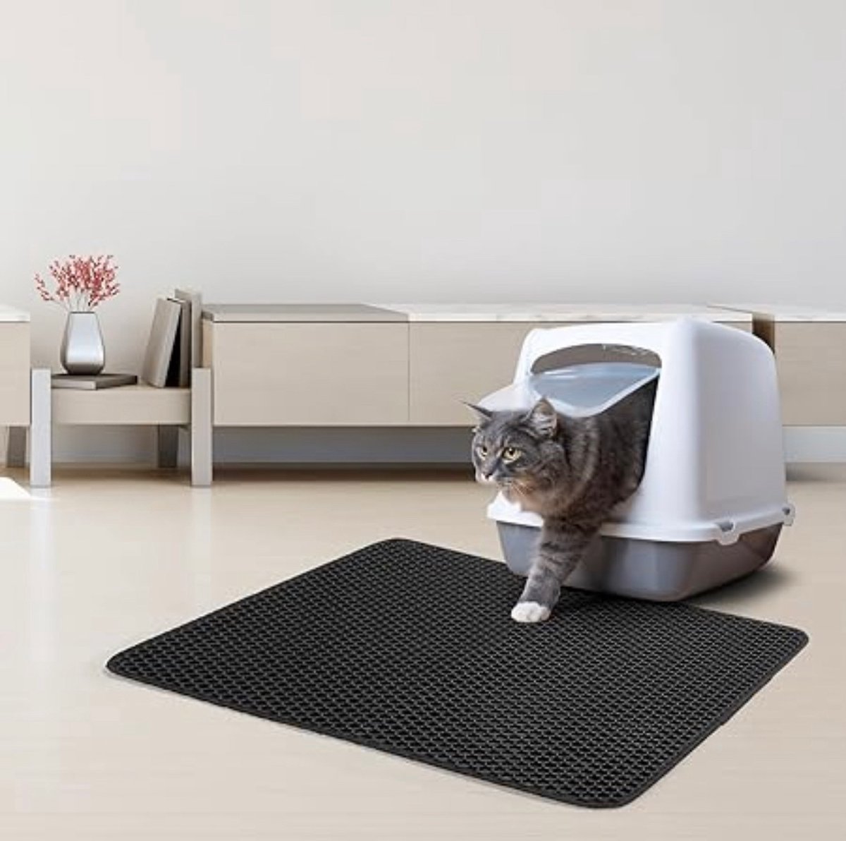 Miniatuur van productfoto 4 van Duurzaam&Mi - Honingraat Kattenbakmat - 45 x 60 cm - dubbellaagse antislip kattenbakmat - waterdicht en urinebestendig - kattenbakmat - kattenbak voor kattenvanger - kattenbak - kattenmat - kattenbakmat