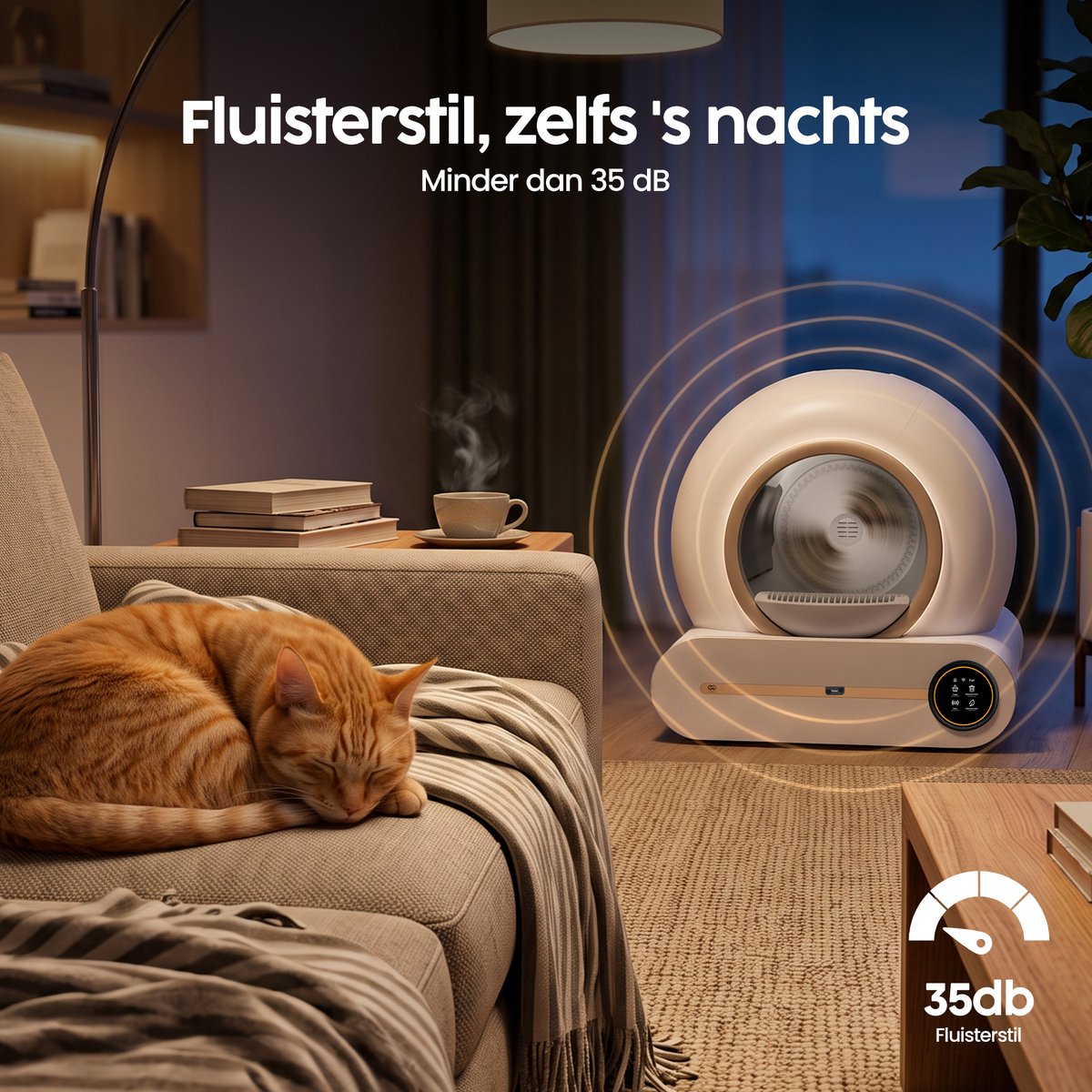 Miniatuur van productfoto 5 van Infinity Goods Automatische Kattenbak XXL - Zelfreinigende Kattenbak - Incl. App - 75L - Met Kattenbakmat en 3 Rollen Opbergzakjes - Wit/Roségoud
