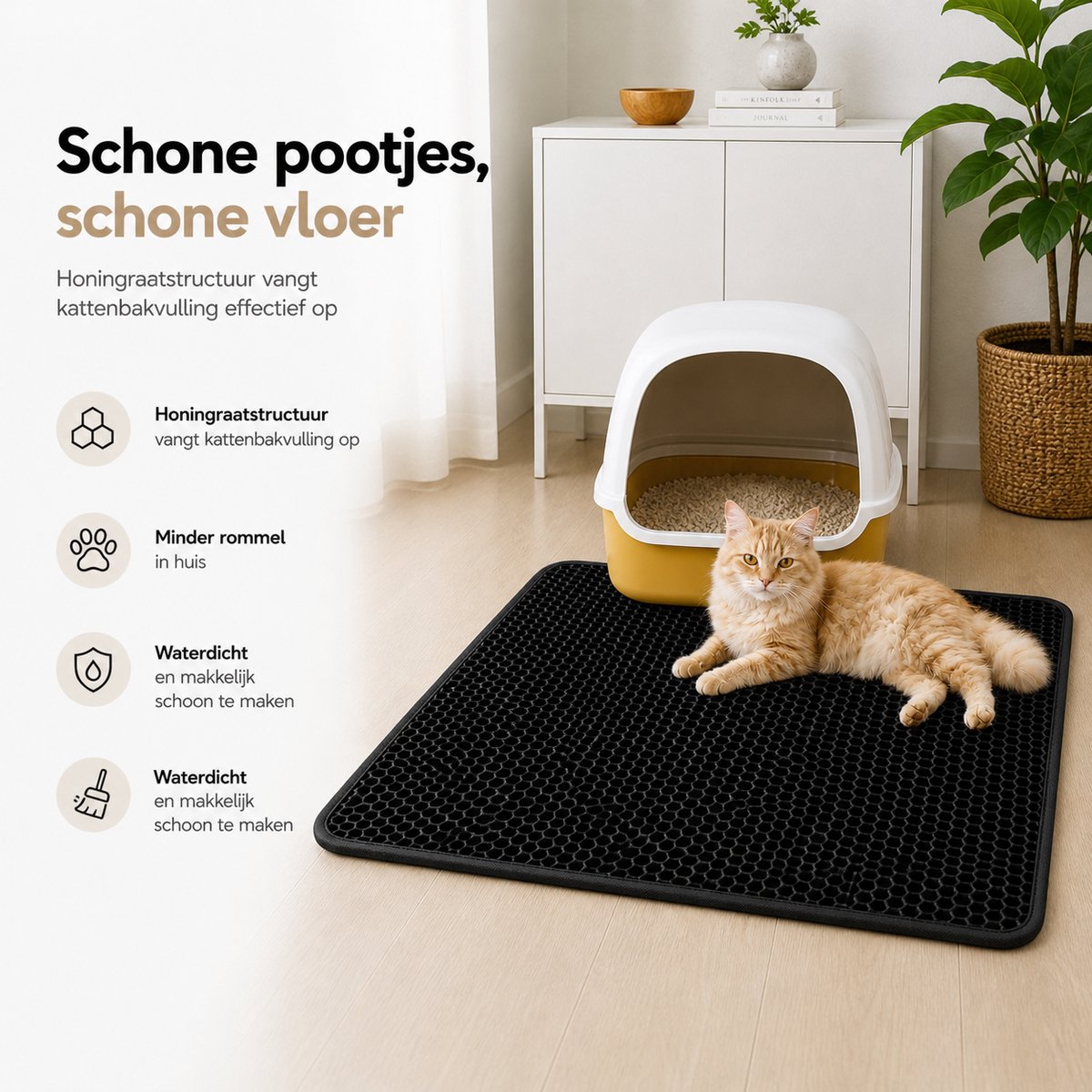 Miniatuur van productfoto 5 van BOTC Kattenbakmat XL - Dubbellaags - 60x45 cm - Waterdicht - Urinebestendige Opvangmat - 1 stuk - Zwart
