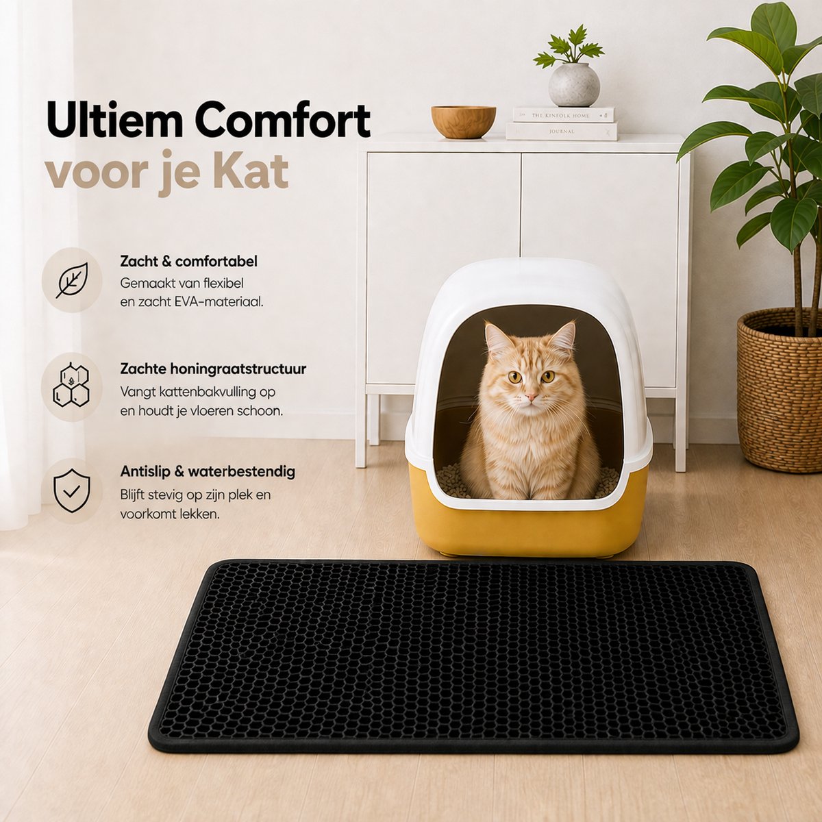 Miniatuur van productfoto 6 van BOTC Kattenbakmat XL - Dubbellaags - 60x45 cm - Waterdicht - Urinebestendige Opvangmat - 1 stuk - Zwart