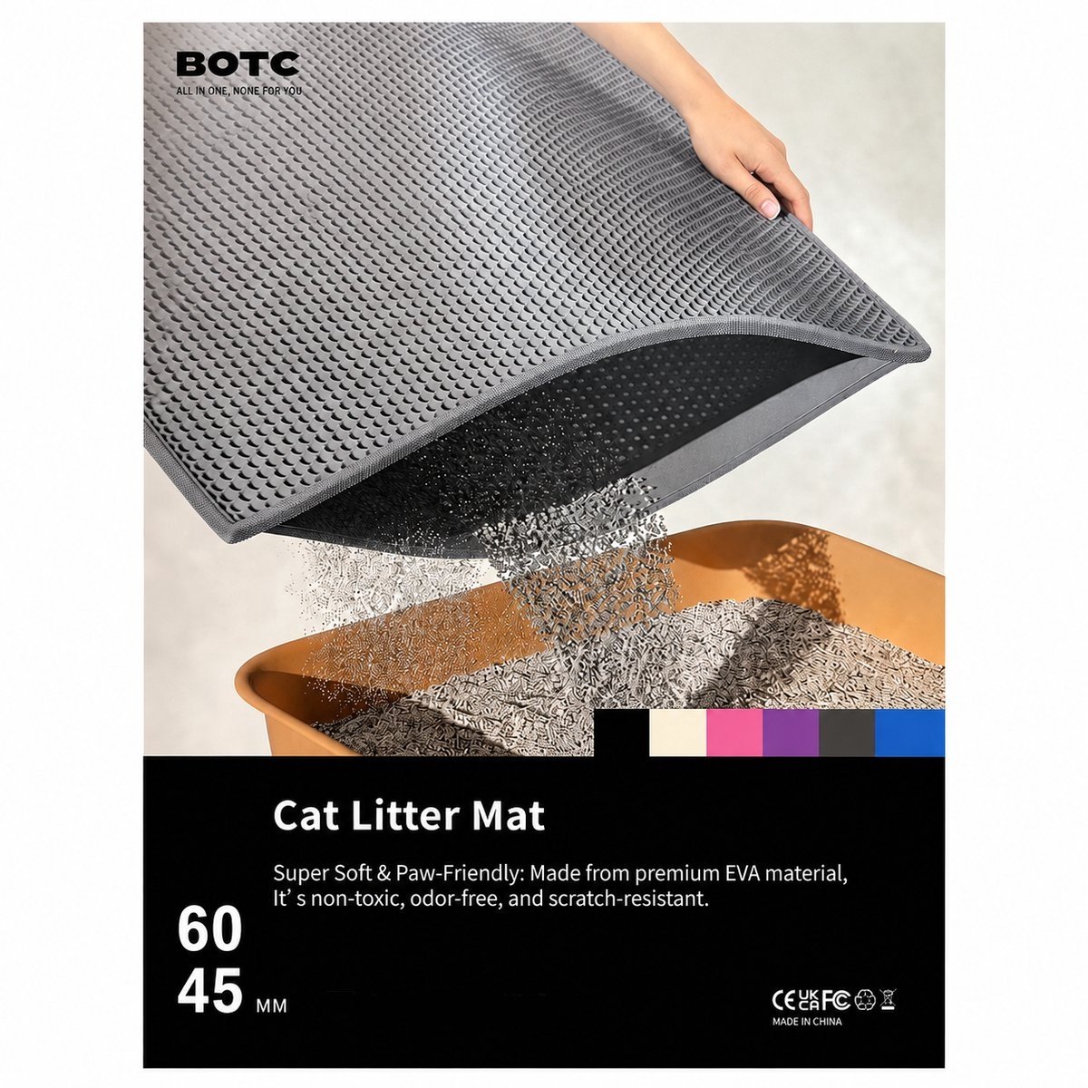 Miniatuur van productfoto 8 van BOTC Kattenbakmat XL - Dubbellaags - 60x45 cm - Waterdicht - Urinebestendige Opvangmat - 1 stuk - Zwart
