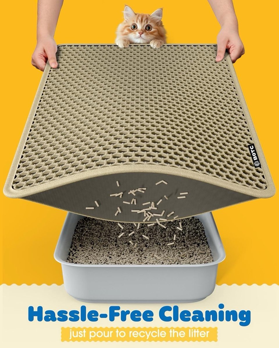 Miniatuur van productfoto 3 van BOTC Kattenbakmat XL - Dubbellaags - 60x45 cm - Waterdicht - Urinebestendige opvangmat - 1 stuk - Beige