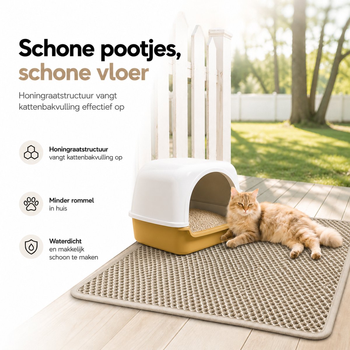 Miniatuur van productfoto 5 van BOTC Kattenbakmat XL - Dubbellaags - 60x45 cm - Waterdicht - Urinebestendige opvangmat - 1 stuk - Beige