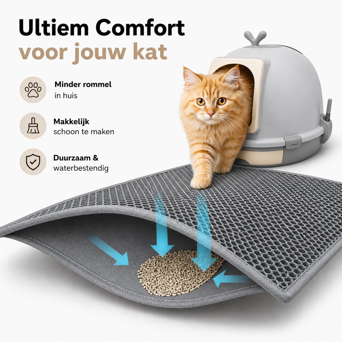 Miniatuur van productfoto 10 van BOTC Kattenbakmat XL - Dubbellaags - 60x45 cm - Waterdicht - Urinebestendige opvangmat - 1 stuk - Grijs