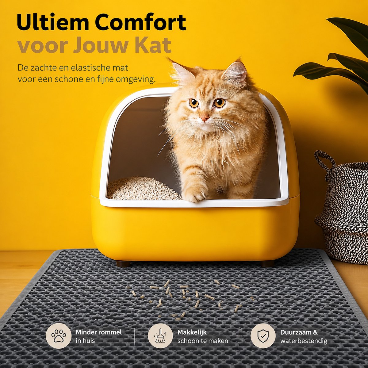Miniatuur van productfoto 2 van BOTC Kattenbakmat XL - Dubbellaags - 60x45 cm - Waterdicht - Urinebestendige opvangmat - 1 stuk - Grijs