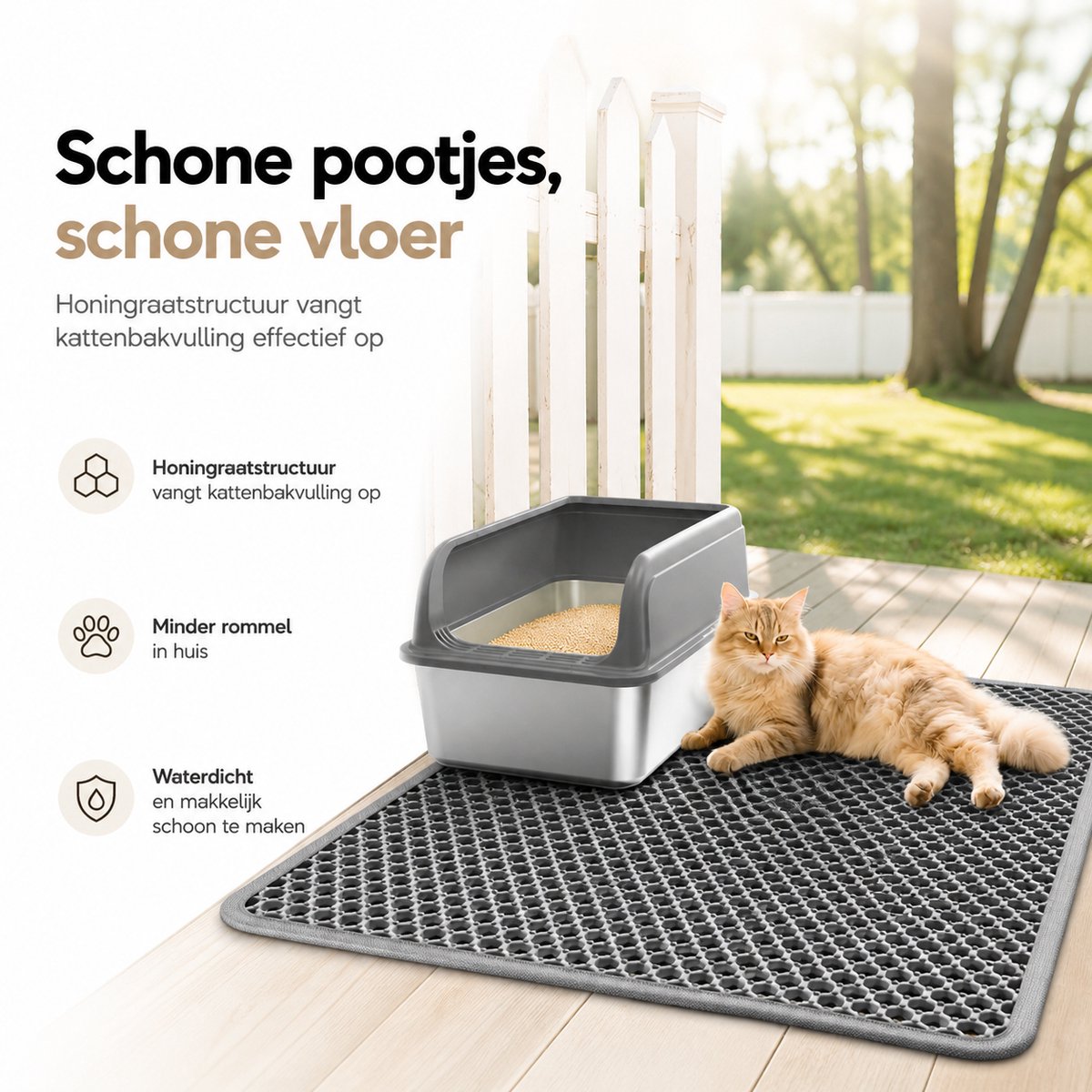 Miniatuur van productfoto 5 van BOTC Kattenbakmat XL - Dubbellaags - 60x45 cm - Waterdicht - Urinebestendige opvangmat - 1 stuk - Grijs