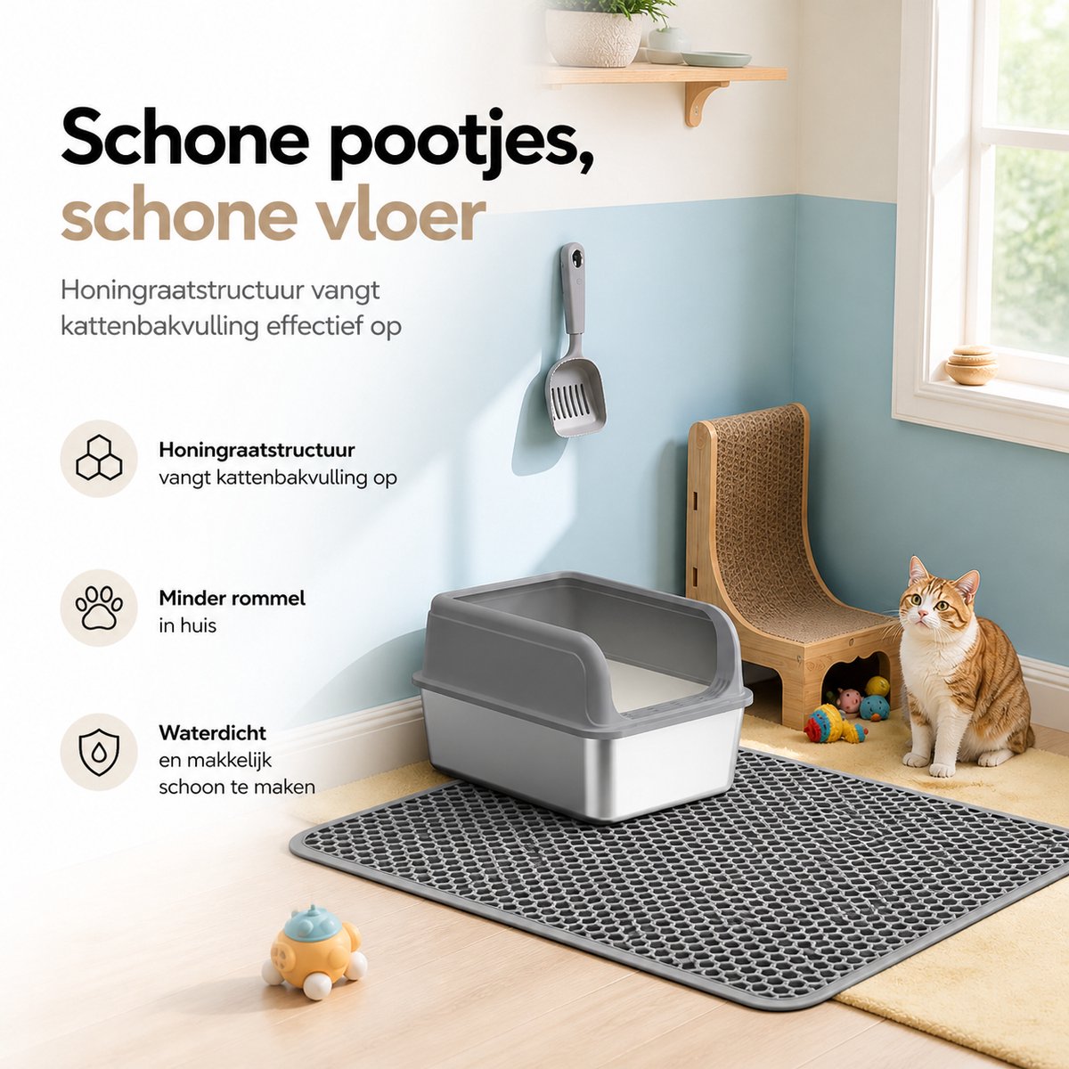 Miniatuur van productfoto 9 van BOTC Kattenbakmat XL - Dubbellaags - 60x45 cm - Waterdicht - Urinebestendige opvangmat - 1 stuk - Grijs