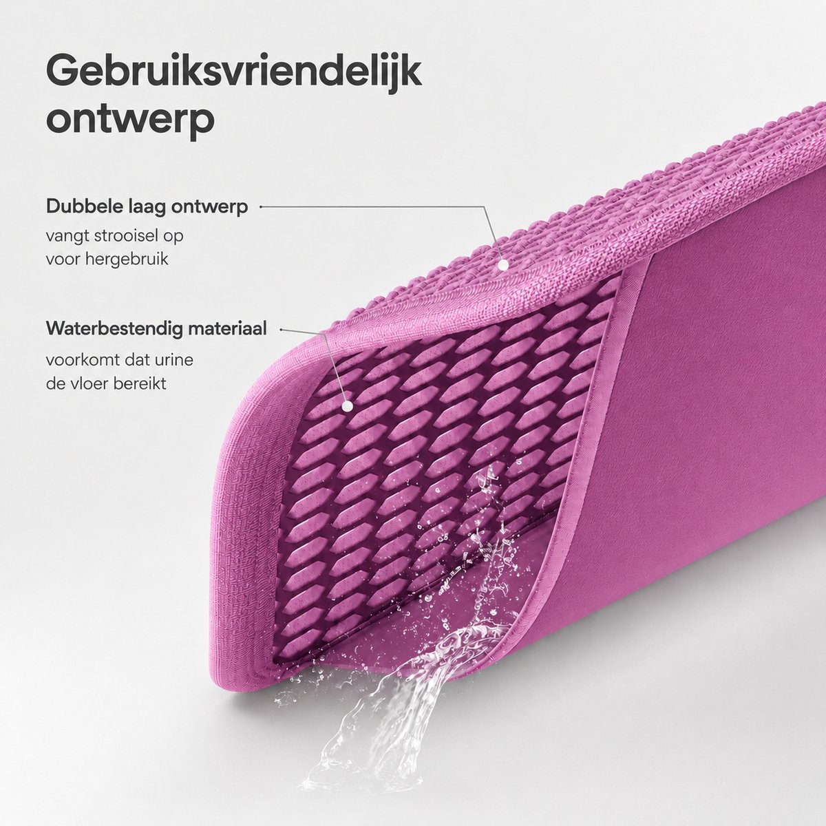 Productfoto 1 van BOTC Kattenbakmat XL - Dubbellaags - 60x45 cm - Waterdicht - Urinebestendige opvangmat - 1 stuk - Roze