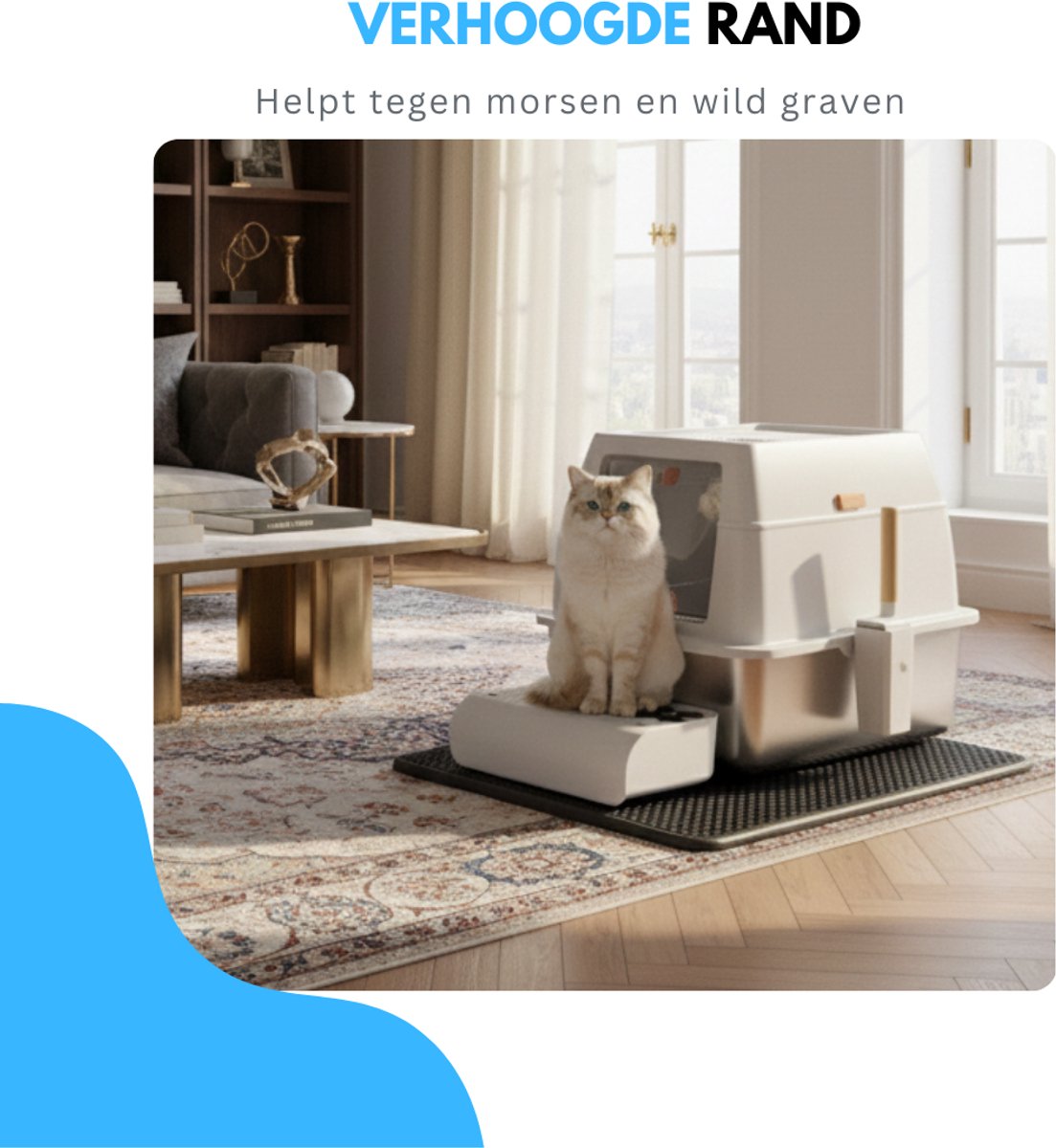 Miniatuur van productfoto 5 van Livista RVS Kattenbak - Kattentoilet Roestvrijstaal - Incl. Kattenbakschep met Houder en Gritopvang Opstapje - 2 in 1 Open Kattenbak met Afneembare Deksel - 60x40x38cm - Wit
