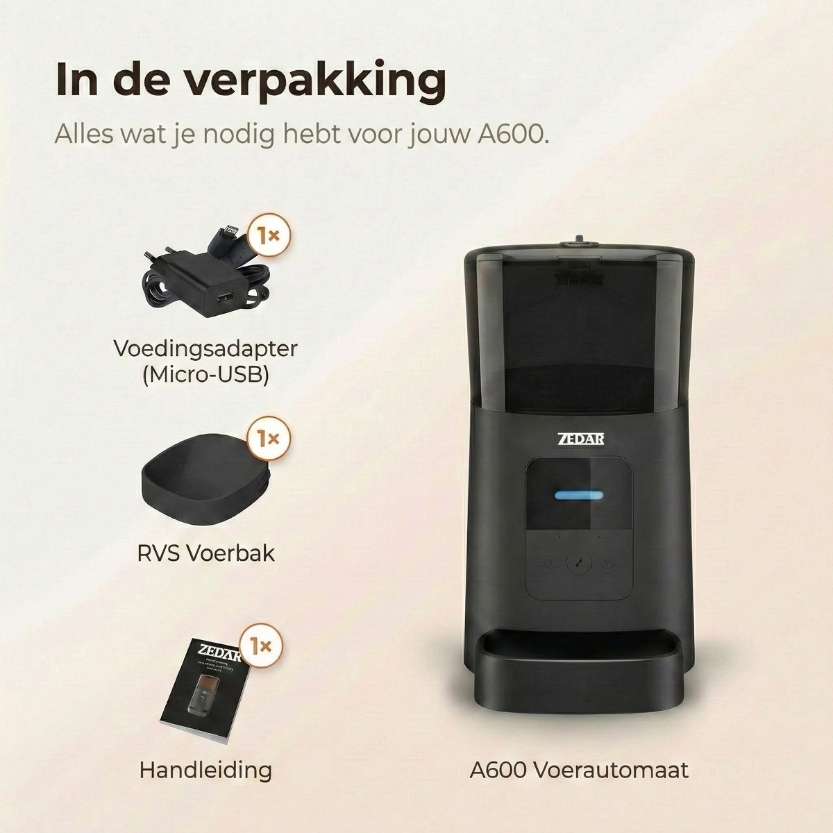 Miniatuur van productfoto 3 van Automatische Kattenbak - Zelfreinigende Kattenbak - Met kattenbakmat, 3 rollen opvangzakjes en Zedar A600 voerautomaat