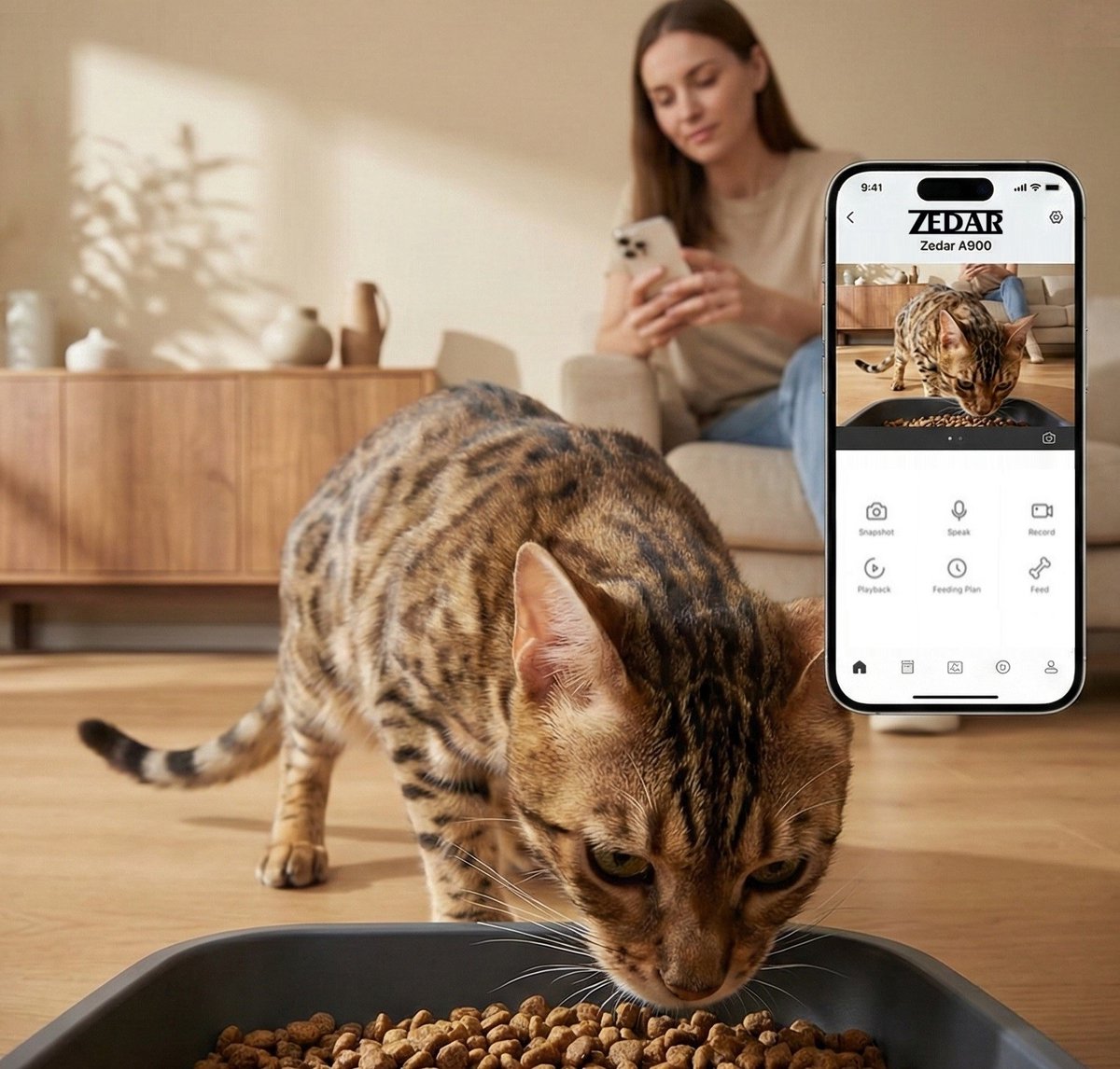 Miniatuur van productfoto 12 van Automatische Kattenbak - Zelfreinigende Kattenbak - Met kattenbakmat, 3 rollen opvangzakjes en Zedar A900 voerautomaat