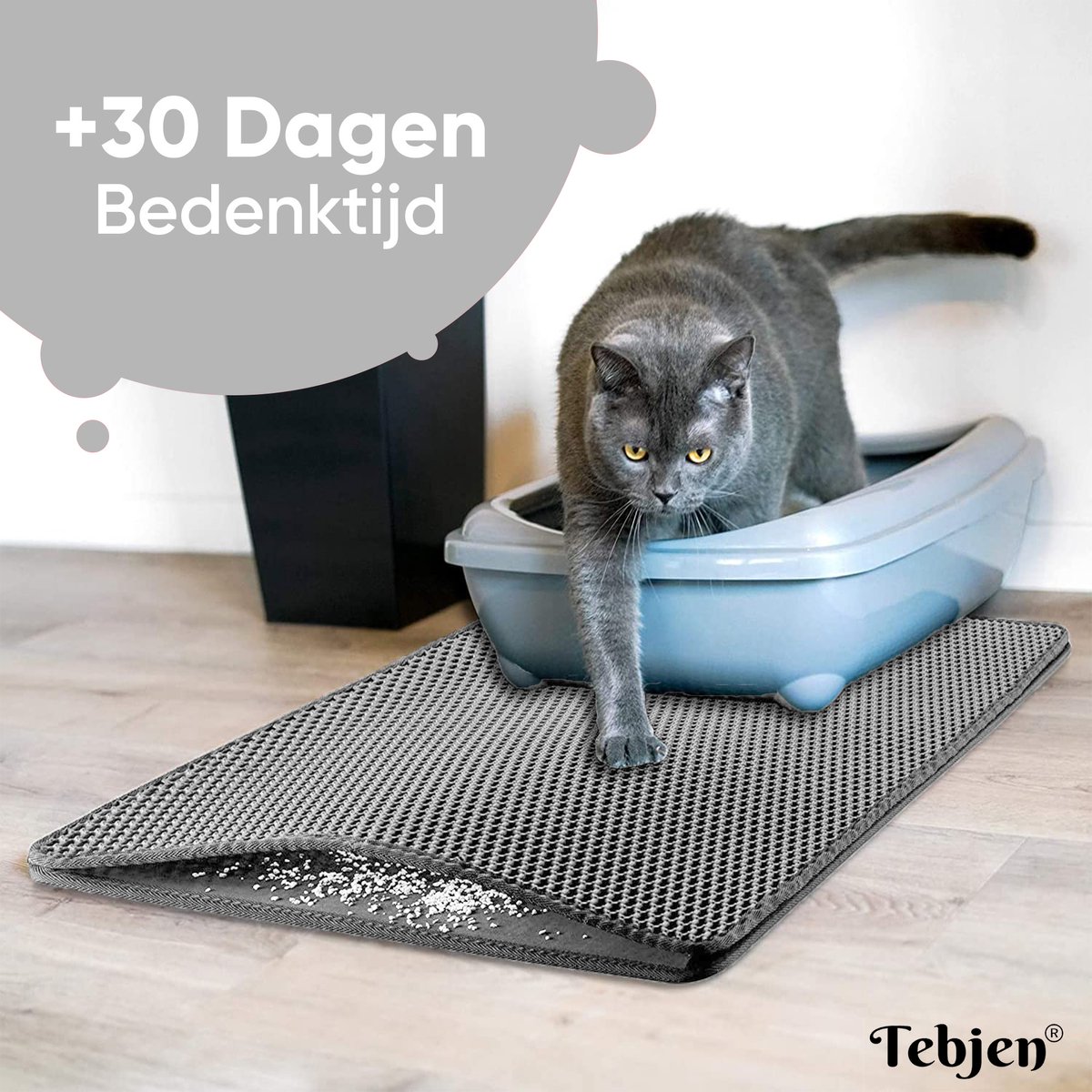 Miniatuur van productfoto 4 van TEBJEN Kattenbakmat – 45cm * 60cm - Kattenbak Mat Grit Opvanger - Schoonloop Katten mat – Dubbele Waterdichte Laag – Uitloopmat Kattenbak – Kattenbak Accessoires - Met Speelgoedmuisje En Schepje - Grijs