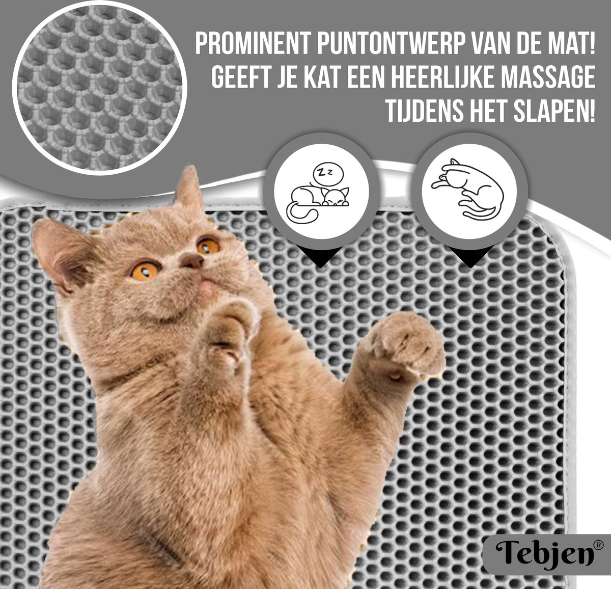 Miniatuur van productfoto 6 van TEBJEN Kattenbakmat – 45cm * 60cm - Kattenbak Mat Grit Opvanger - Schoonloop Katten mat – Dubbele Waterdichte Laag – Uitloopmat Kattenbak – Kattenbak Accessoires - Met Speelgoedmuisje En Schepje - Grijs