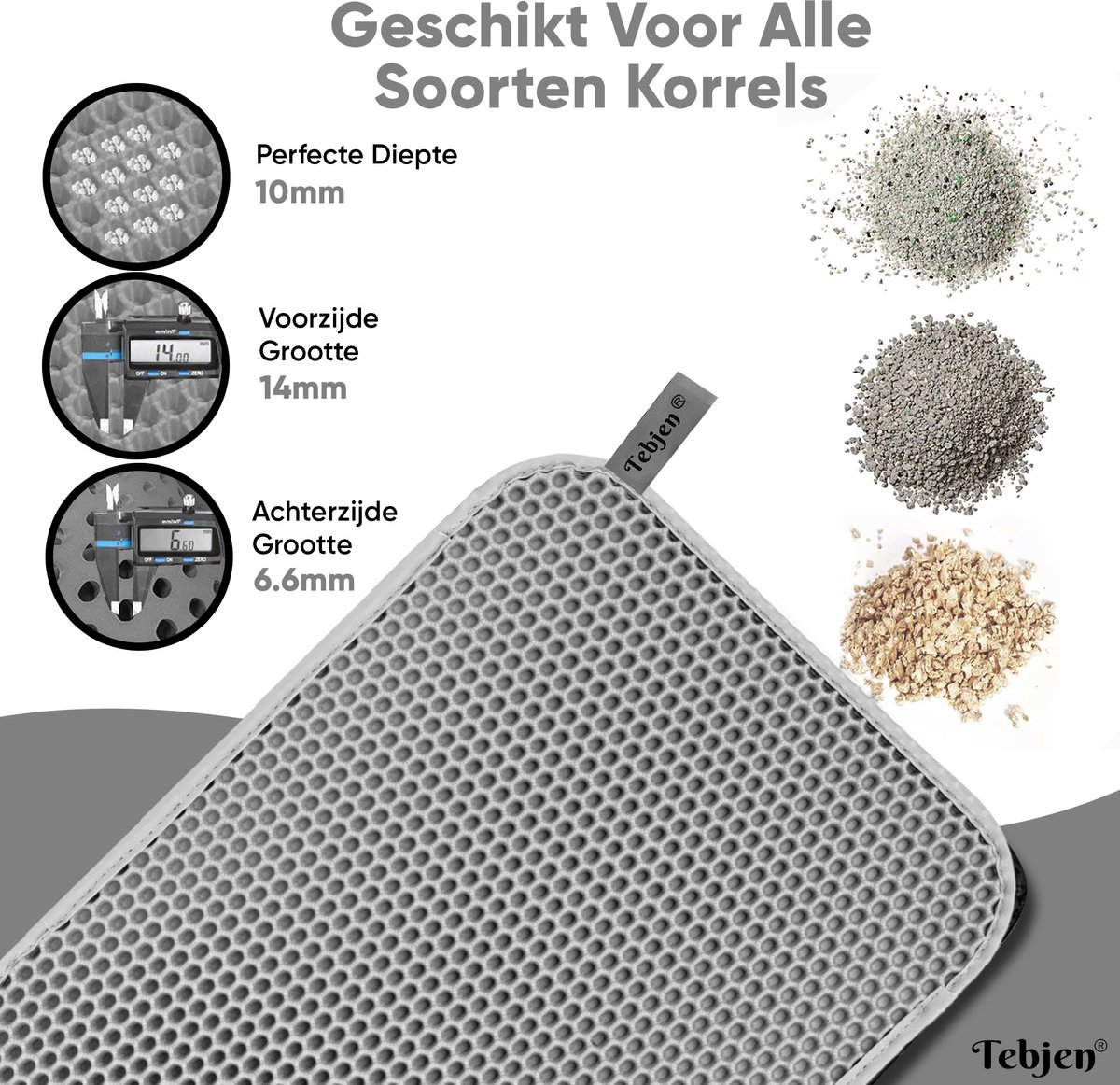 Miniatuur van productfoto 3 van TEBJEN XXL Kattenbakmat - 55cm * 75cm - Met Speelgoedmuisje En Schepje - Schoonloopmat Kattenbak – Katten Grit Opvanger – Dubbele Waterdichte Laag – Uitloopmat Kattenbak – Kattenverzorging – Kattenbak Accessoires - Kat Benodigdheden - Grijs