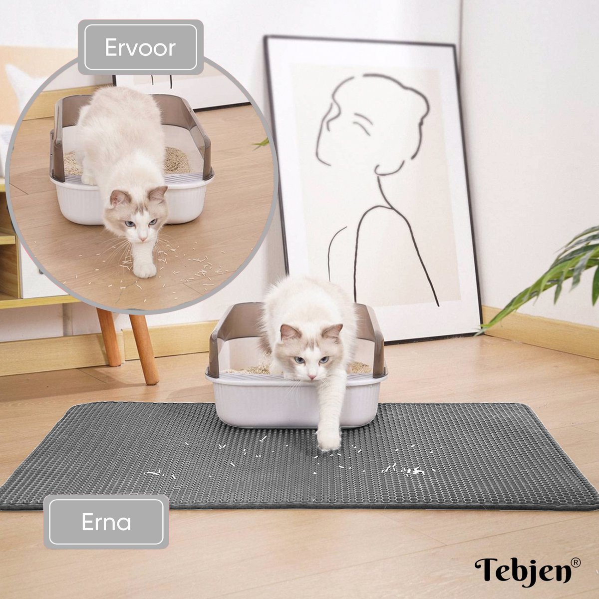 Miniatuur van productfoto 7 van TEBJEN XXL Kattenbakmat - 55cm * 75cm - Met Speelgoedmuisje En Schepje - Schoonloopmat Kattenbak – Katten Grit Opvanger – Dubbele Waterdichte Laag – Uitloopmat Kattenbak – Kattenverzorging – Kattenbak Accessoires - Kat Benodigdheden - Grijs