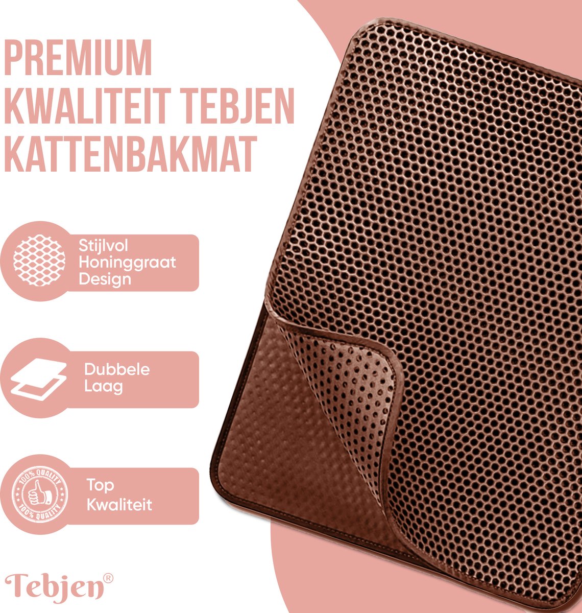 Miniatuur van productfoto 3 van TEBJEN Kattenbakmat - 40cm * 50cm – Kattenbak Mat Grit Opvanger - Schoonloop Katten mat – Dubbele Waterdichte Laag – Uitloopmat Kattenbak – Kattenbak Accessoires - Met Speelgoedmuisje En Schepje - Donker Bruin