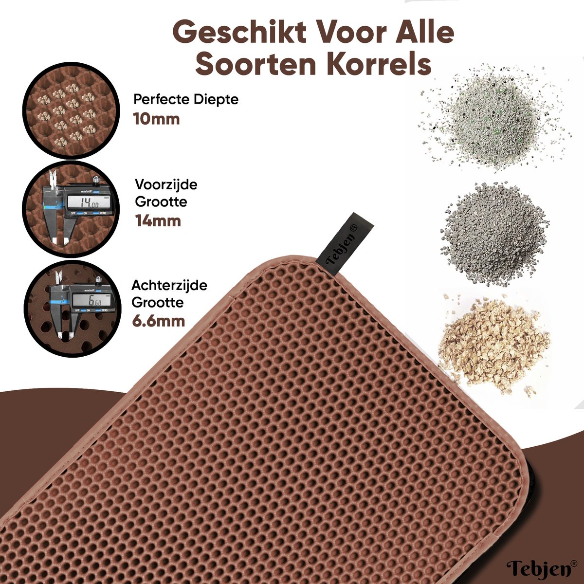Miniatuur van productfoto 4 van TEBJEN Kattenbakmat - 40cm * 50cm – Kattenbak Mat Grit Opvanger - Schoonloop Katten mat – Dubbele Waterdichte Laag – Uitloopmat Kattenbak – Kattenbak Accessoires - Met Speelgoedmuisje En Schepje - Donker Bruin