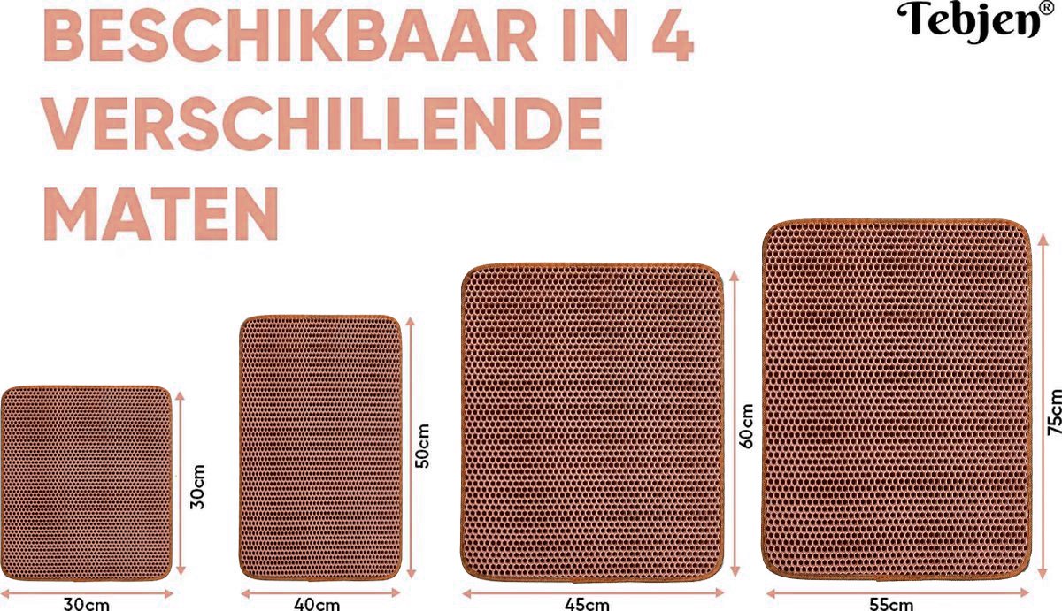 Miniatuur van productfoto 7 van TEBJEN Kattenbakmat - 40cm * 50cm – Kattenbak Mat Grit Opvanger - Schoonloop Katten mat – Dubbele Waterdichte Laag – Uitloopmat Kattenbak – Kattenbak Accessoires - Met Speelgoedmuisje En Schepje - Donker Bruin