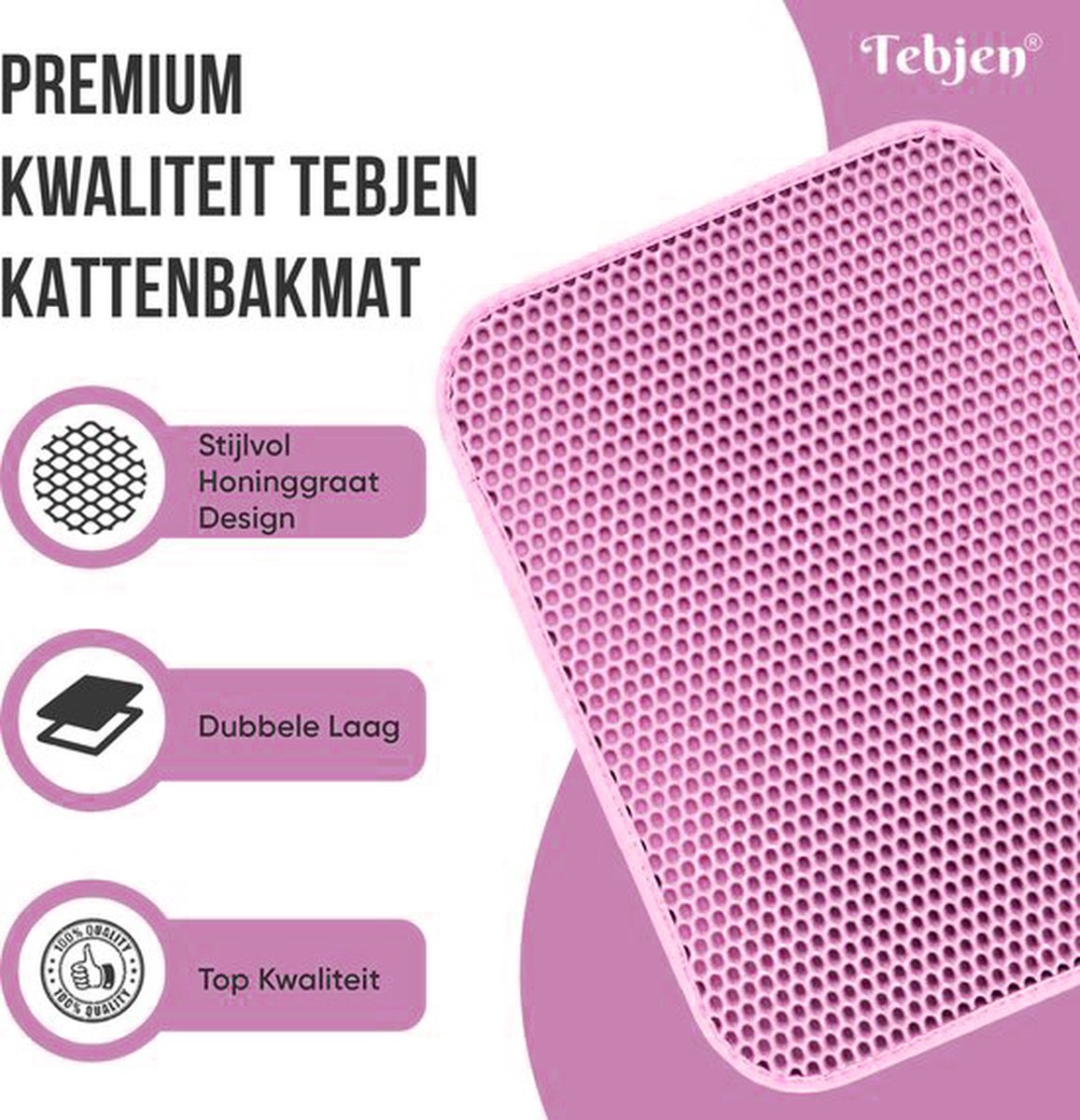 Miniatuur van productfoto 2 van TEBJEN Kattenbakmat – 40cm * 50cm - Kattenbak Mat Grit Opvanger - Schoonloop Katten mat – Dubbele Waterdichte Laag – Uitloopmat Kattenbak – Kattenbak Accessoires - Met Speelgoedmuisje En Schepje - Roze