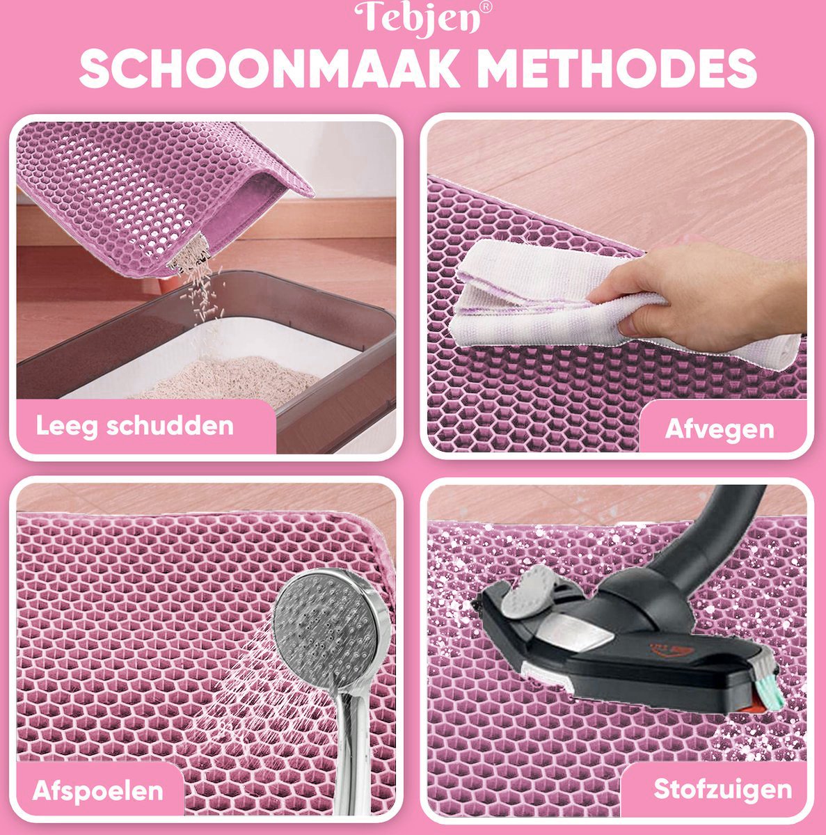 Miniatuur van productfoto 3 van TEBJEN Kattenbakmat – 40cm * 50cm - Kattenbak Mat Grit Opvanger - Schoonloop Katten mat – Dubbele Waterdichte Laag – Uitloopmat Kattenbak – Kattenbak Accessoires - Met Speelgoedmuisje En Schepje - Roze