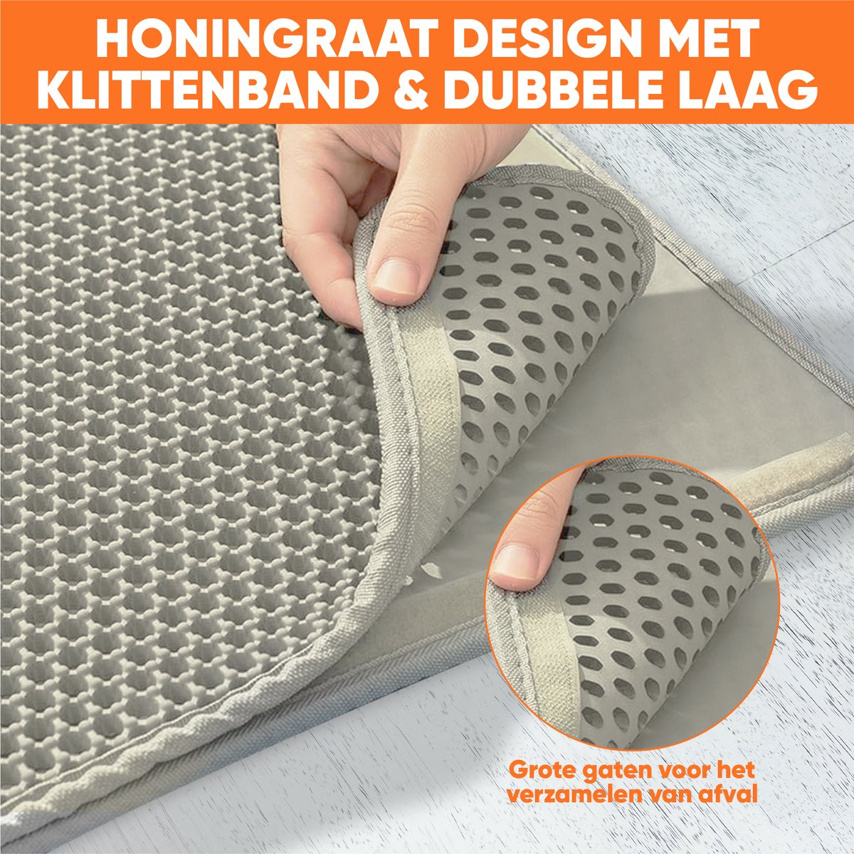 Miniatuur van productfoto 3 van TEBJEN XXL Kattenbakmat - 55cm * 75cm - Met Speelgoedmuisje En Schepje - Schoonloopmat Kattenbak – Katten Grit Opvanger – Dubbele Waterdichte Laag – Uitloopmat Kattenbak – Kattenverzorging – Kattenbak Accessoires - Klittenband - Beige