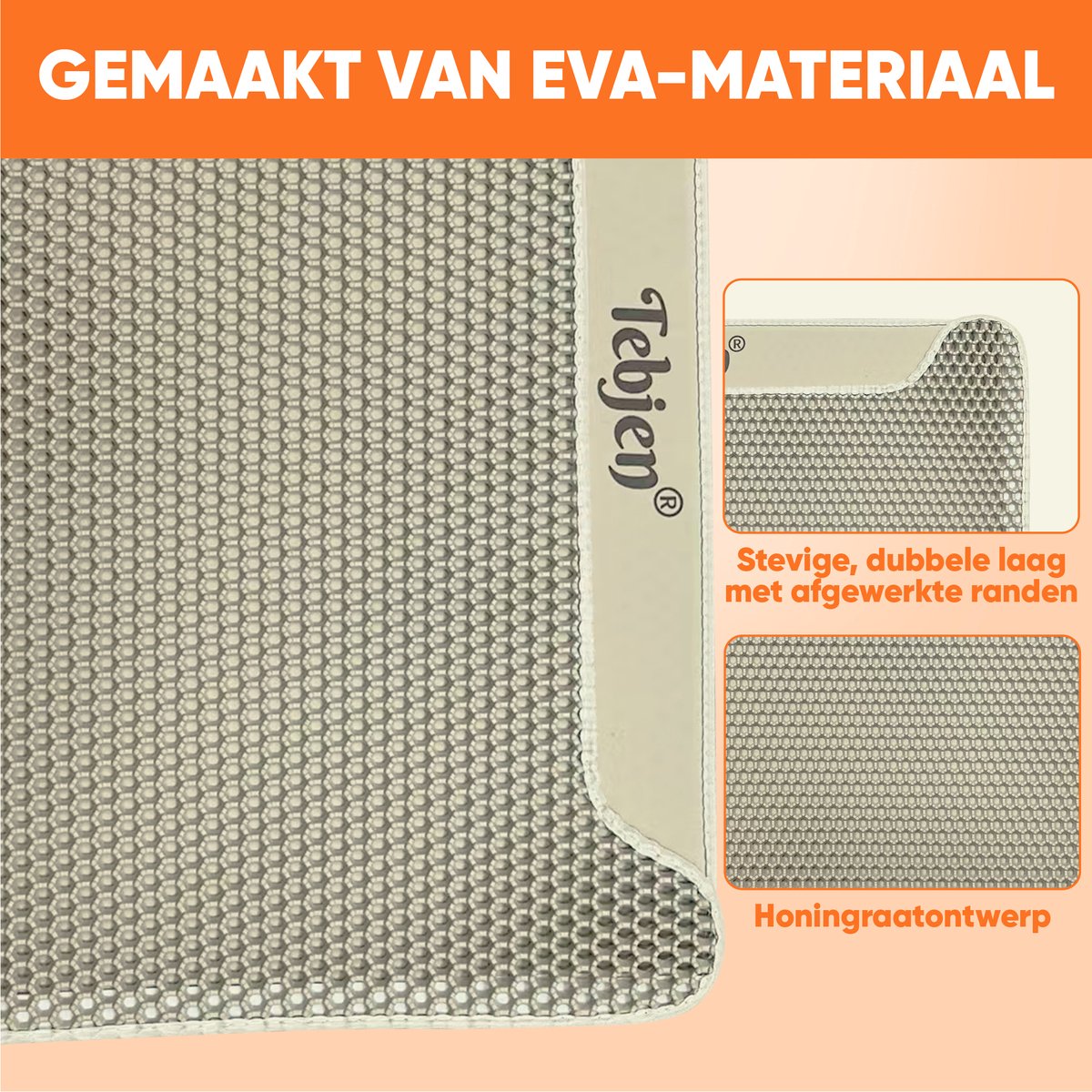 Miniatuur van productfoto 4 van TEBJEN XXL Kattenbakmat - 55cm * 75cm - Met Speelgoedmuisje En Schepje - Schoonloopmat Kattenbak – Katten Grit Opvanger – Dubbele Waterdichte Laag – Uitloopmat Kattenbak – Kattenverzorging – Kattenbak Accessoires - Klittenband - Beige