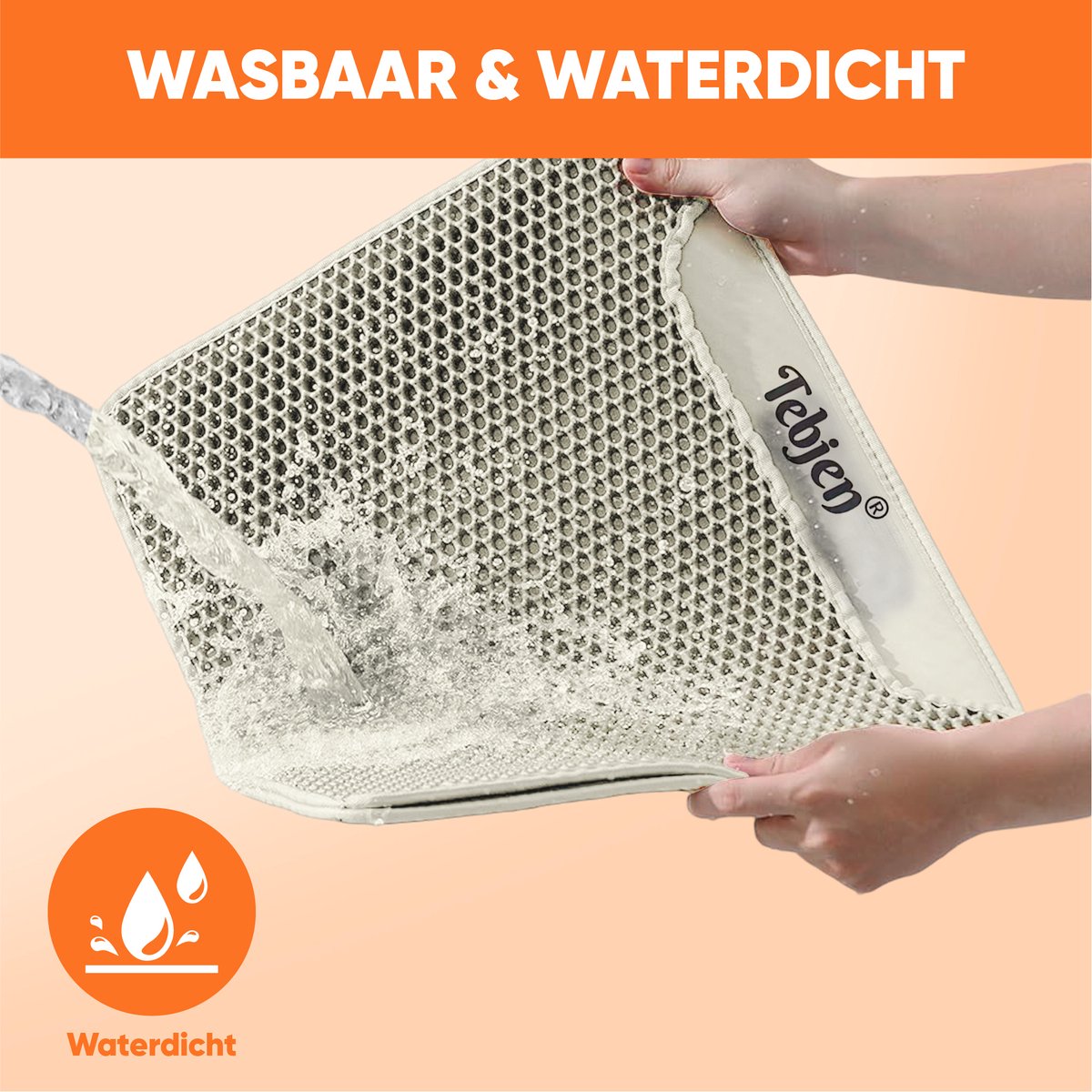 Miniatuur van productfoto 5 van TEBJEN XXL Kattenbakmat - 55cm * 75cm - Met Speelgoedmuisje En Schepje - Schoonloopmat Kattenbak – Katten Grit Opvanger – Dubbele Waterdichte Laag – Uitloopmat Kattenbak – Kattenverzorging – Kattenbak Accessoires - Klittenband - Beige
