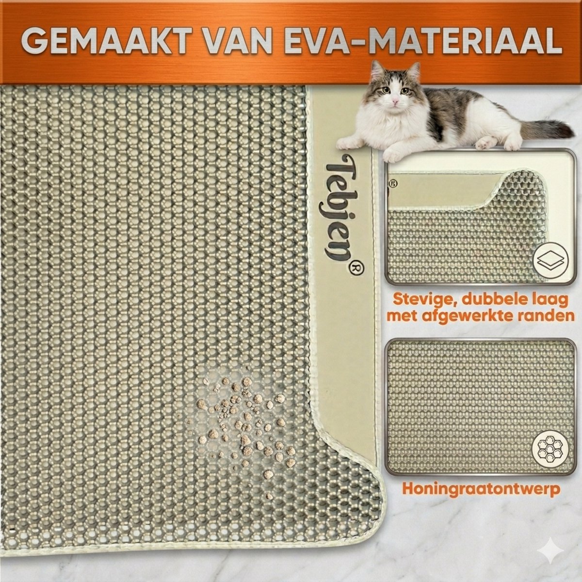 Miniatuur van productfoto 3 van TEBJEN Kattenbakmat - 40cm * 50cm - Met Speelgoedmuisje En Schepje - Schoonloopmat Kattenbak – Katten Grit Opvanger – Dubbele Waterdichte Laag – Uitloopmat Kattenbak – Kattenverzorging – Kattenbak Accessoires - Kat Benodigdheden - Licht Bruin