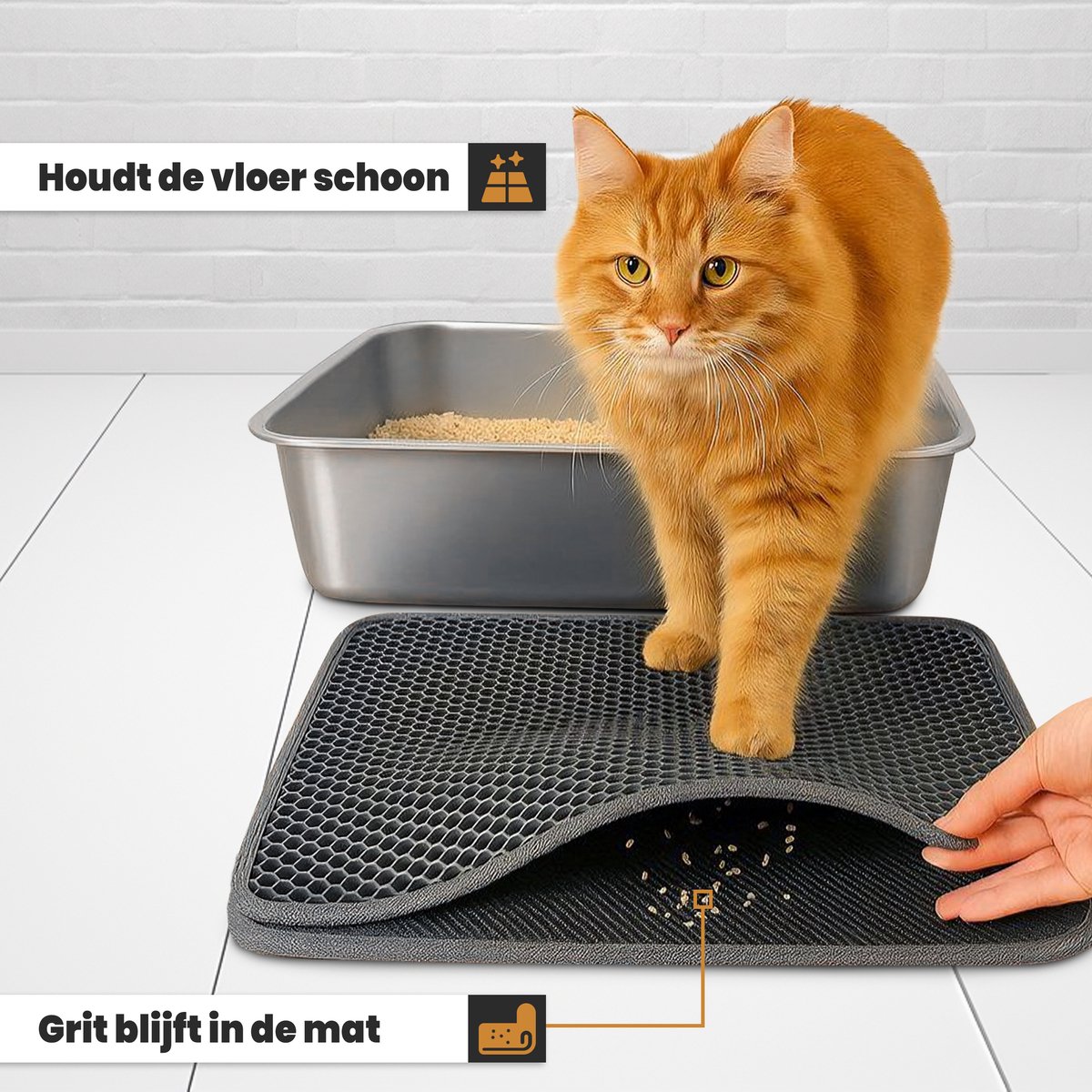 Miniatuur van productfoto 4 van RVS kattenbak XXL – Voor grote katten & Maine Coon – Inclusief mat & schep – 60×40×15 cm