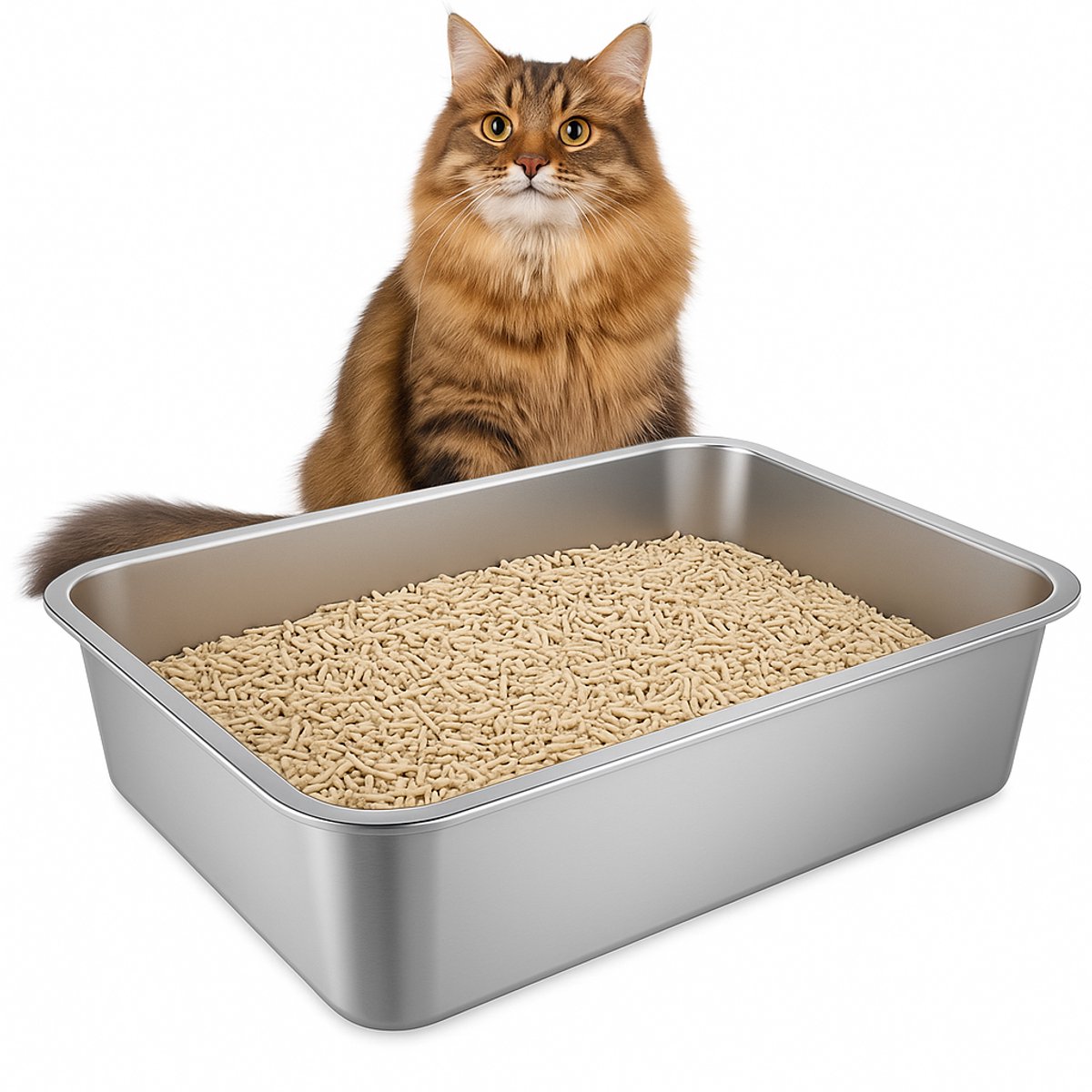 Miniatuur van productfoto 7 van RVS kattenbak XXL – Voor grote katten & Maine Coon – Inclusief mat & schep – 60×40×15 cm