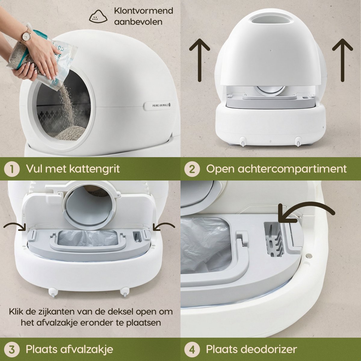 Miniatuur van productfoto 2 van Automatische Kattenbak XXL – 72L – Zelfreinigende Kattenbak met Camera – Veiligheidssensoren – Geschikt voor Meerdere Katten – App-bediening – Uitloopmat en Geurverdrijver – 7L Afvalbak – Zelfschoonmakende Kattenbak – Prime AnimalZ – 2026 – Wit