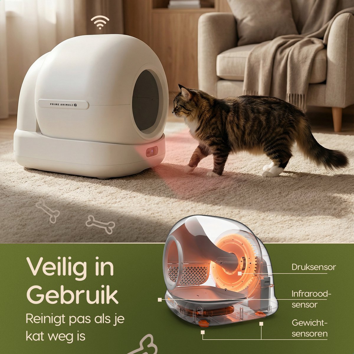 Miniatuur van productfoto 4 van Automatische Kattenbak XXL – 72L – Zelfreinigende Kattenbak met Camera – Veiligheidssensoren – Geschikt voor Meerdere Katten – App-bediening – Uitloopmat en Geurverdrijver – 7L Afvalbak – Zelfschoonmakende Kattenbak – Prime AnimalZ – 2026 – Wit