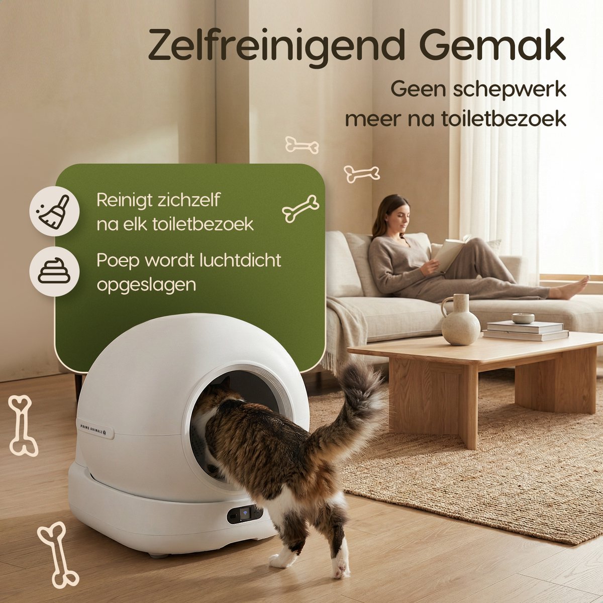 Miniatuur van productfoto 5 van Automatische Kattenbak XXL – 72L – Zelfreinigende Kattenbak met Camera – Veiligheidssensoren – Geschikt voor Meerdere Katten – App-bediening – Uitloopmat en Geurverdrijver – 7L Afvalbak – Zelfschoonmakende Kattenbak – Prime AnimalZ – 2026 – Wit