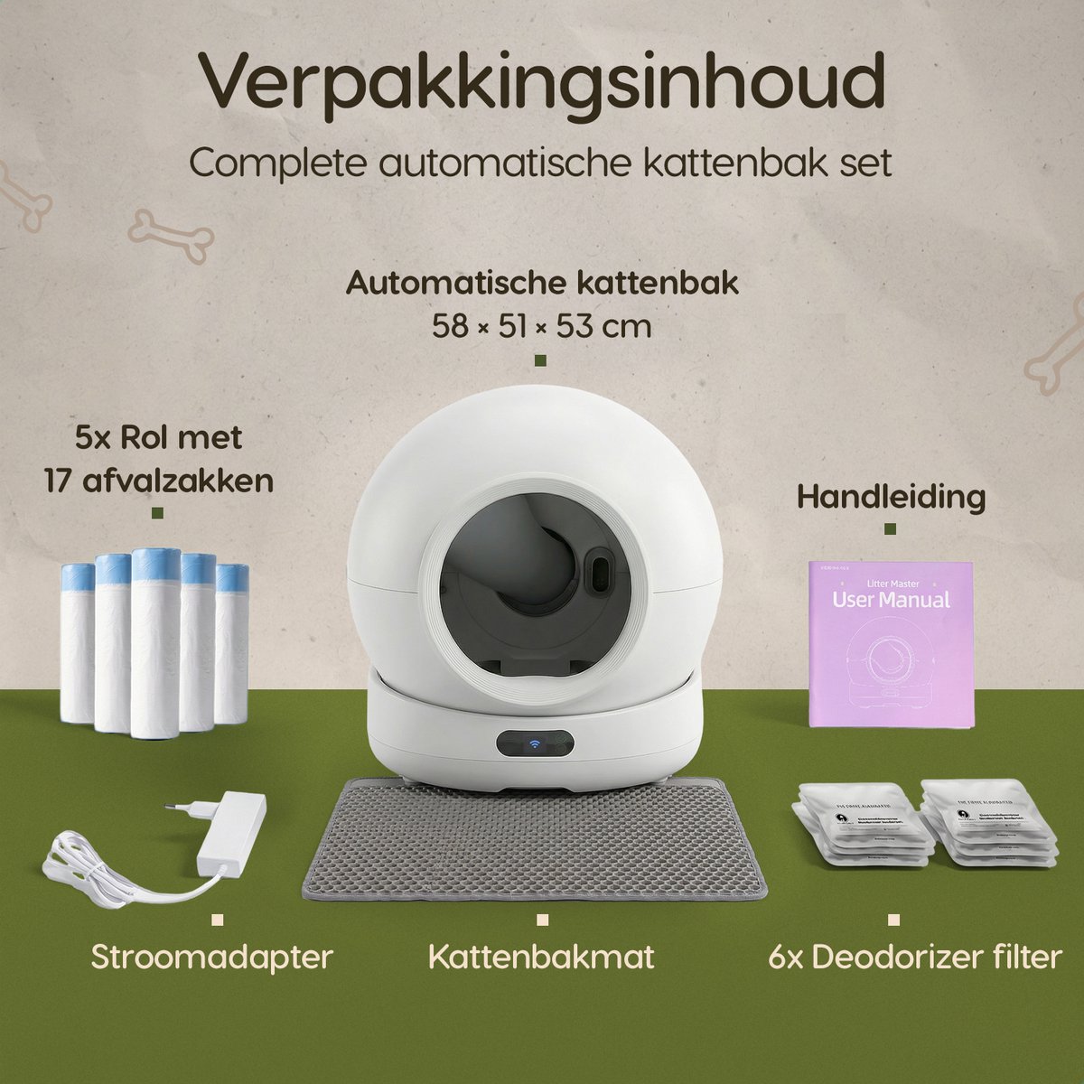Miniatuur van productfoto 7 van Automatische Kattenbak XXL – 72L – Zelfreinigende Kattenbak met Camera – Veiligheidssensoren – Geschikt voor Meerdere Katten – App-bediening – Uitloopmat en Geurverdrijver – 7L Afvalbak – Zelfschoonmakende Kattenbak – Prime AnimalZ – 2026 – Wit