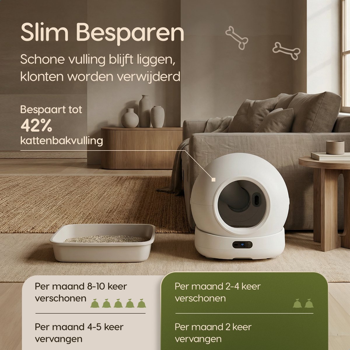 Miniatuur van productfoto 8 van Automatische Kattenbak XXL – 72L – Zelfreinigende Kattenbak met Camera – Veiligheidssensoren – Geschikt voor Meerdere Katten – App-bediening – Uitloopmat en Geurverdrijver – 7L Afvalbak – Zelfschoonmakende Kattenbak – Prime AnimalZ – 2026 – Wit