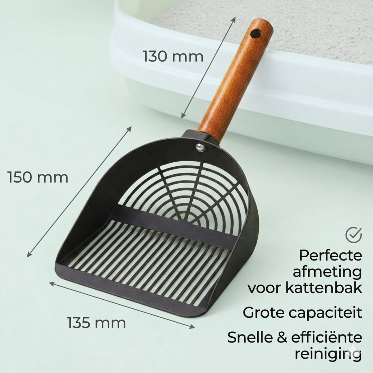 Miniatuur van productfoto 2 van Schep voor kattenbak - Kattenbakschepje - Poepschepje - Zwart RVS