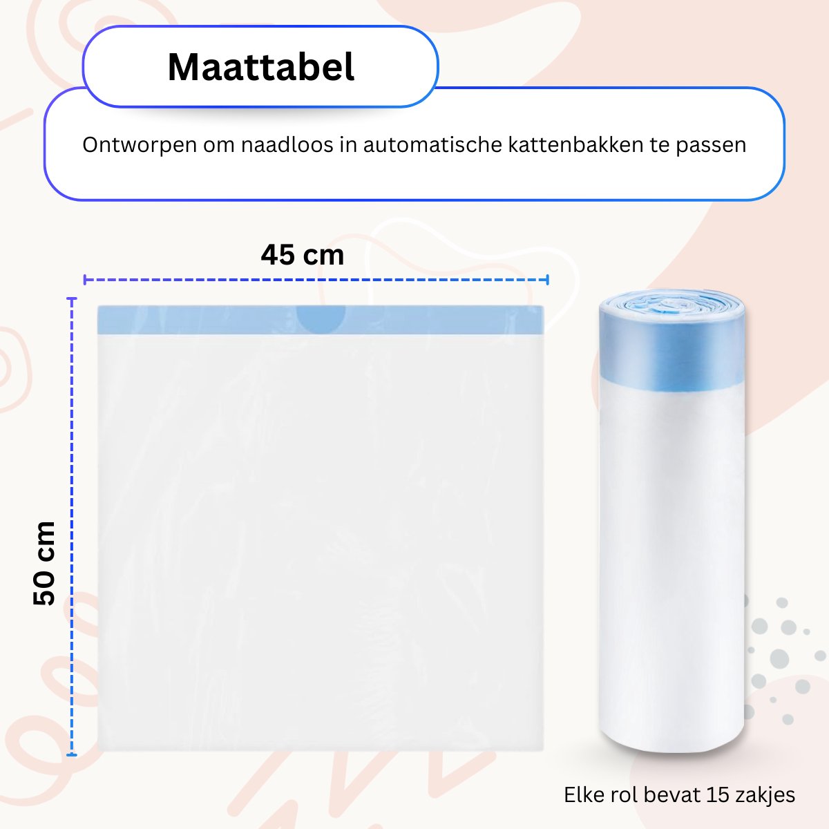 Miniatuur van productfoto 6 van JustValue Kattenbakzakken Uitsluitend Voor Automatische Kattenbakken - 15 rollen - 225 Zakken - 15 Stuks Per Rol - Geschikt voor 65L Kattenbakken
