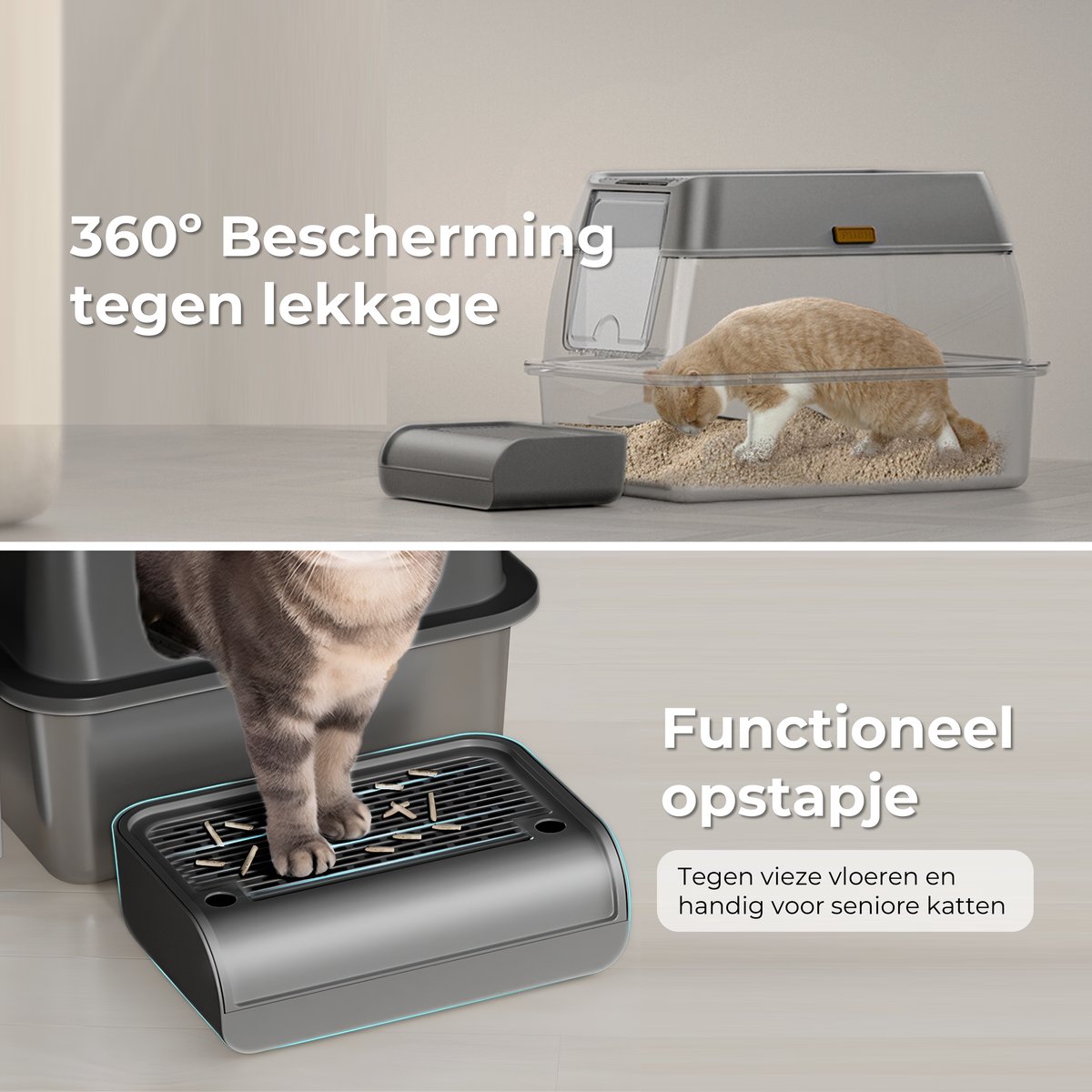 Miniatuur van productfoto 4 van CatElite® - Premium Kattenbak XXL RVS | Base - Incl. Geurneutralisator - Incl. Kattenbakschep, Grit Opvanger & Uitloopmat - Voor Grote & Kleine Katten - 37L Inhoud Groot - Zwart