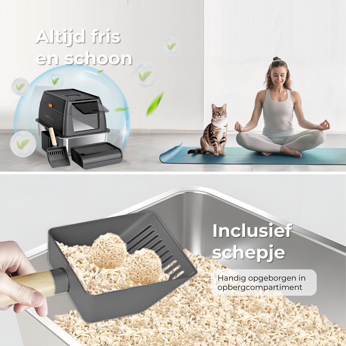 Miniatuur van productfoto 5 van CatElite® - Premium Kattenbak XXL RVS | Base - Incl. Geurneutralisator - Incl. Kattenbakschep, Grit Opvanger & Uitloopmat - Voor Grote & Kleine Katten - 37L Inhoud Groot - Zwart
