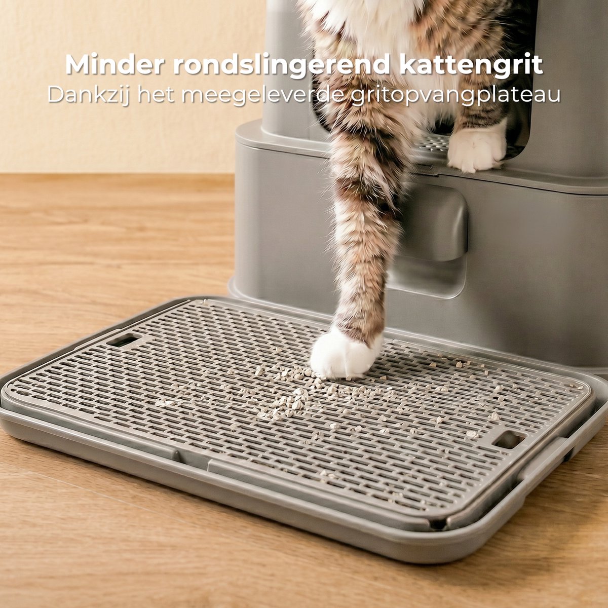 Miniatuur van productfoto 4 van CatElite® - Kattenbak RVS met Lade | Nest - Incl. Geurneutralisator - Incl. Kattenbakschep & Grit Opvanger - Voor Grote & Kleine Katten - 37L Inhoud Groot - Donker Grijs