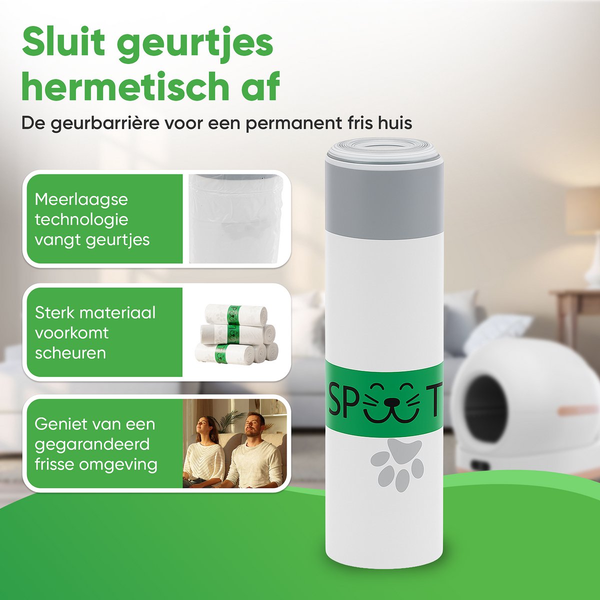 Miniatuur van productfoto 3 van SPUUT Kattenbakzakken - 75 stuks - Automatische kattenbakzakken - Extra stevig - 45x45 cm - 5 rollen - 15 stuks per rol