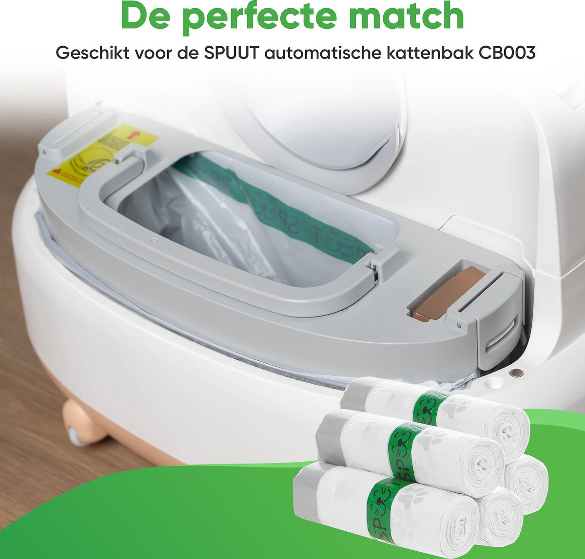 Miniatuur van productfoto 4 van SPUUT Kattenbakzakken - 75 stuks - Automatische kattenbakzakken - Extra stevig - 45x45 cm - 5 rollen - 15 stuks per rol