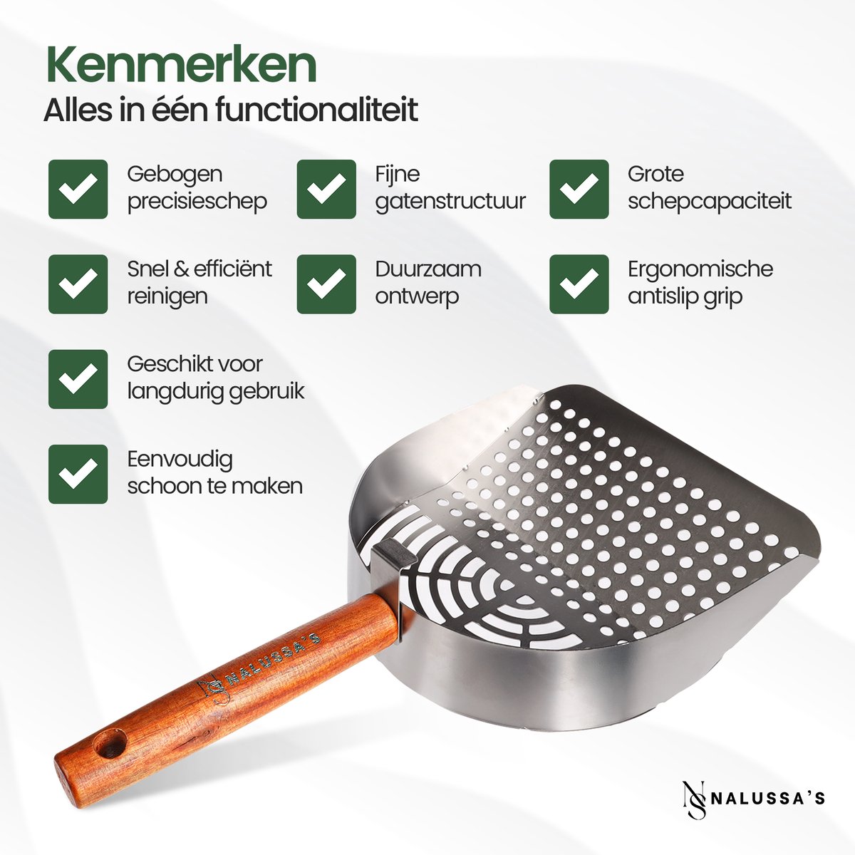 Miniatuur van productfoto 2 van Nalussa's Kattenbakschep - Poepschep lange steel - Kattenbak - Kattenbakvulling - Kattenschep - Kattenbakschep Van Metaal - XL RVS